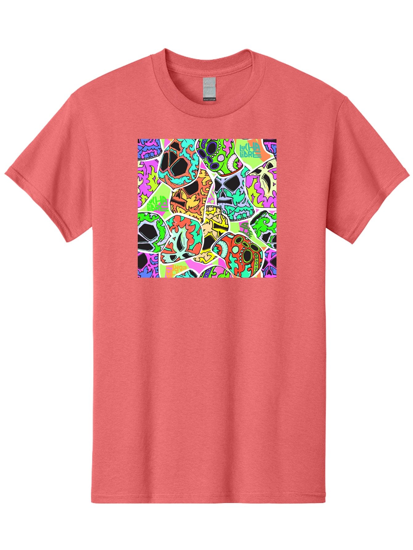 Lull-Em-Bars-Sugar-Skulls Men'S Graphic Tee, 100% Cotton, Comfortable Casual Summer Wear, Machine Washable, Psychedelic Skulls, Vibrant Colors, Floral Patterns, Abstract Designs, Colorful Artwork, Skull Art, Digital Illustration, Lull 'Em Bars Aac403