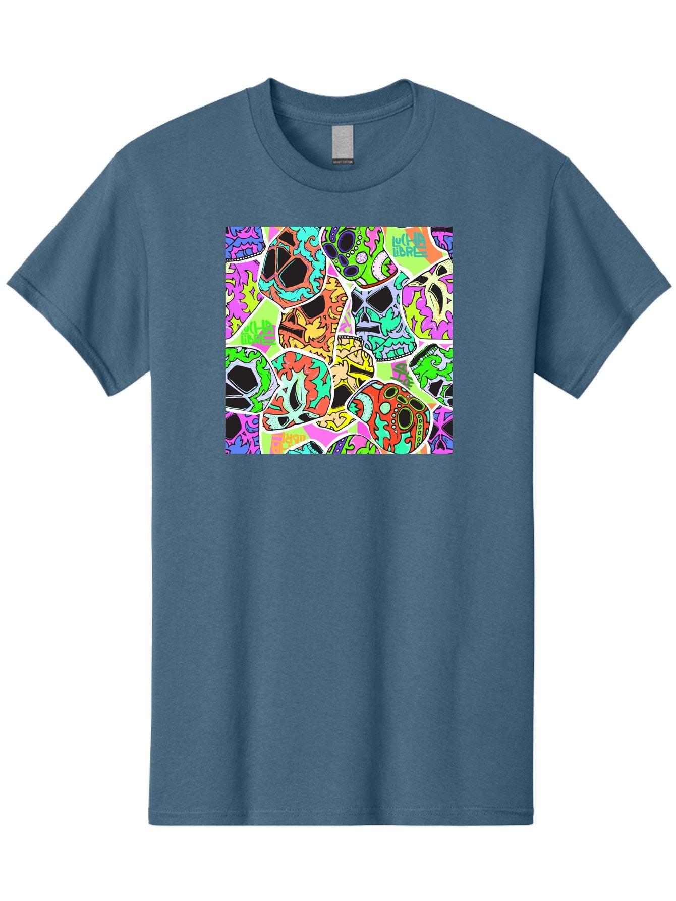 Lull-Em-Bars-Sugar-Skulls Men'S Graphic Tee, 100% Cotton, Comfortable Casual Summer Wear, Machine Washable, Psychedelic Skulls, Vibrant Colors, Floral Patterns, Abstract Designs, Colorful Artwork, Skull Art, Digital Illustration, Lull 'Em Bars Aac403 13
