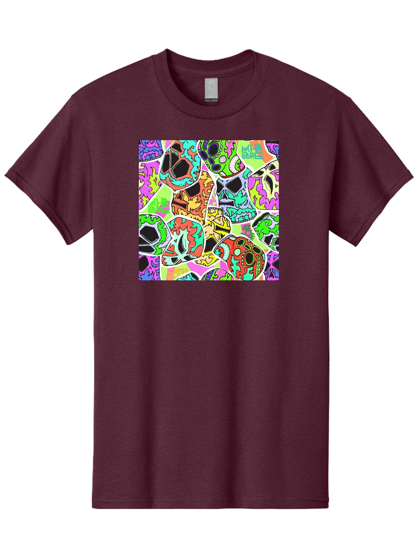 Lull-Em-Bars-Sugar-Skulls Men'S Graphic Tee, 100% Cotton, Comfortable Casual Summer Wear, Machine Washable, Psychedelic Skulls, Vibrant Colors, Floral Patterns, Abstract Designs, Colorful Artwork, Skull Art, Digital Illustration, Lull 'Em Bars Aac403 3