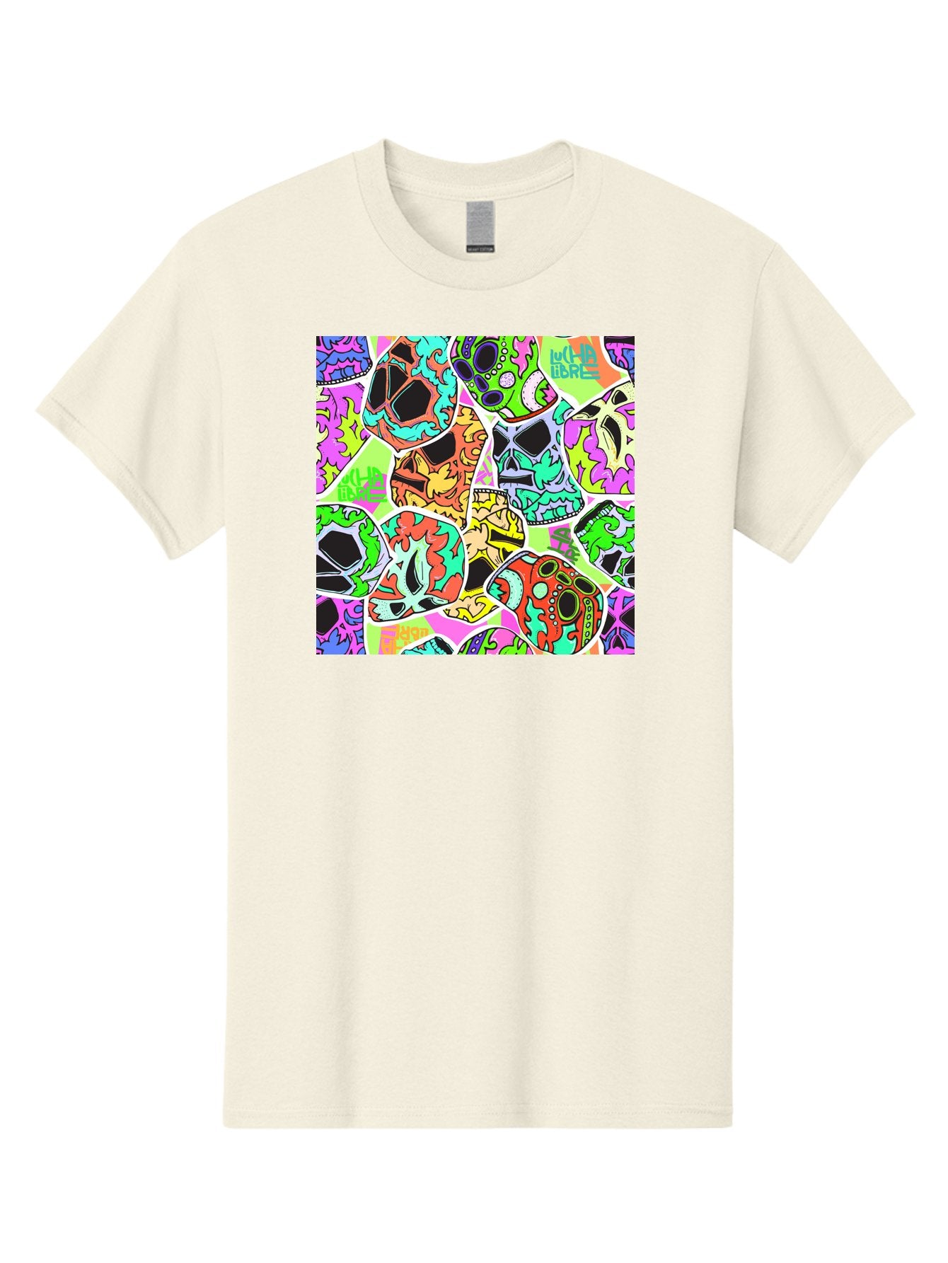 Lull-Em-Bars-Sugar-Skulls Men'S Graphic Tee, 100% Cotton, Comfortable Casual Summer Wear, Machine Washable, Psychedelic Skulls, Vibrant Colors, Floral Patterns, Abstract Designs, Colorful Artwork, Skull Art, Digital Illustration, Lull 'Em Bars Aac403 4