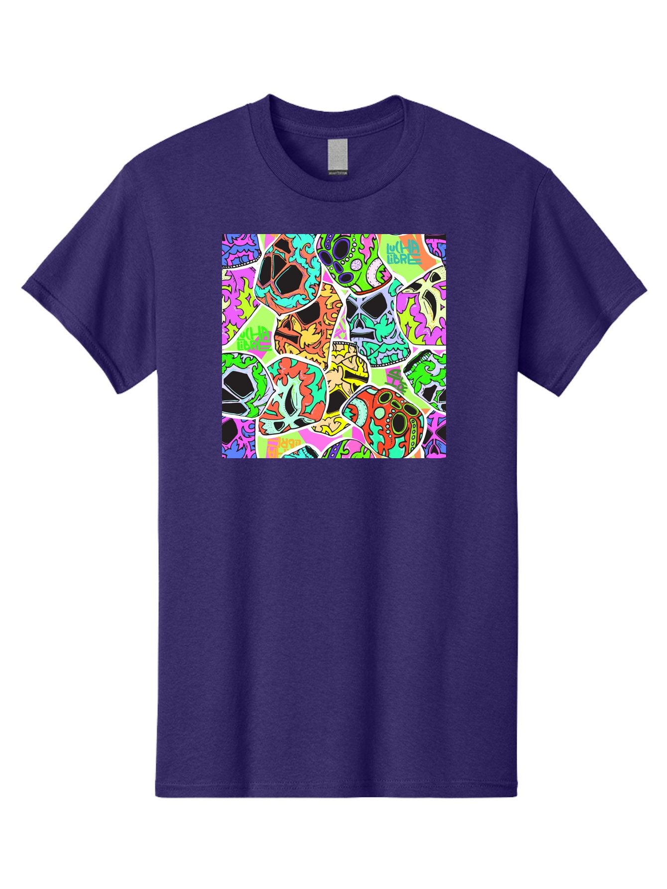 Lull-Em-Bars-Sugar-Skulls Men'S Graphic Tee, 100% Cotton, Comfortable Casual Summer Wear, Machine Washable, Psychedelic Skulls, Vibrant Colors, Floral Patterns, Abstract Designs, Colorful Artwork, Skull Art, Digital Illustration, Lull 'Em Bars Aac403 15