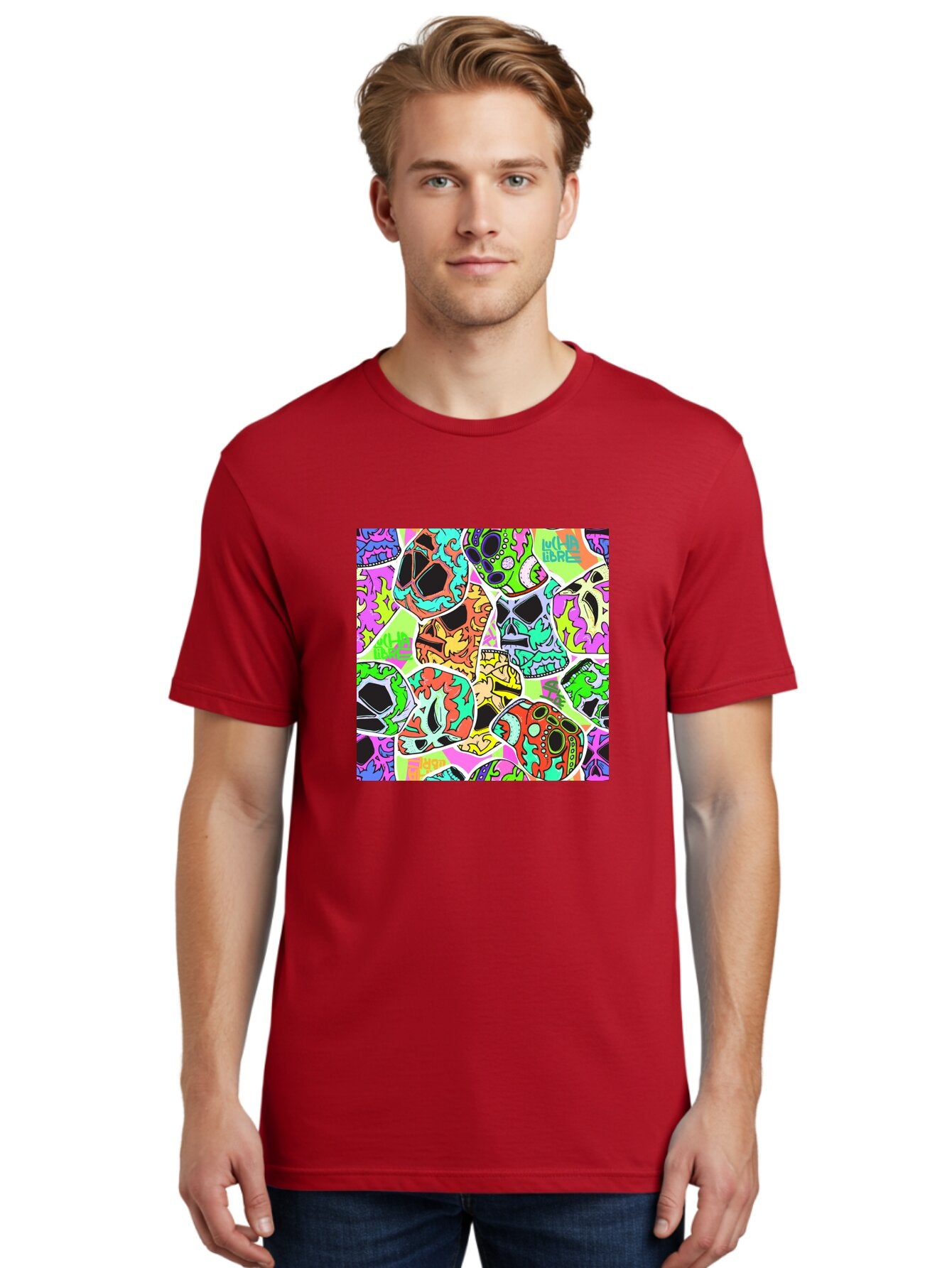 Lull-Em-Bars-Sugar-Skulls Men'S Graphic Tee, 100% Cotton, Comfortable Casual Summer Wear, Machine Washable, Psychedelic Skulls, Vibrant Colors, Floral Patterns, Abstract Designs, Colorful Artwork, Skull Art, Digital Illustration, Lull 'Em Bars Aac403 27