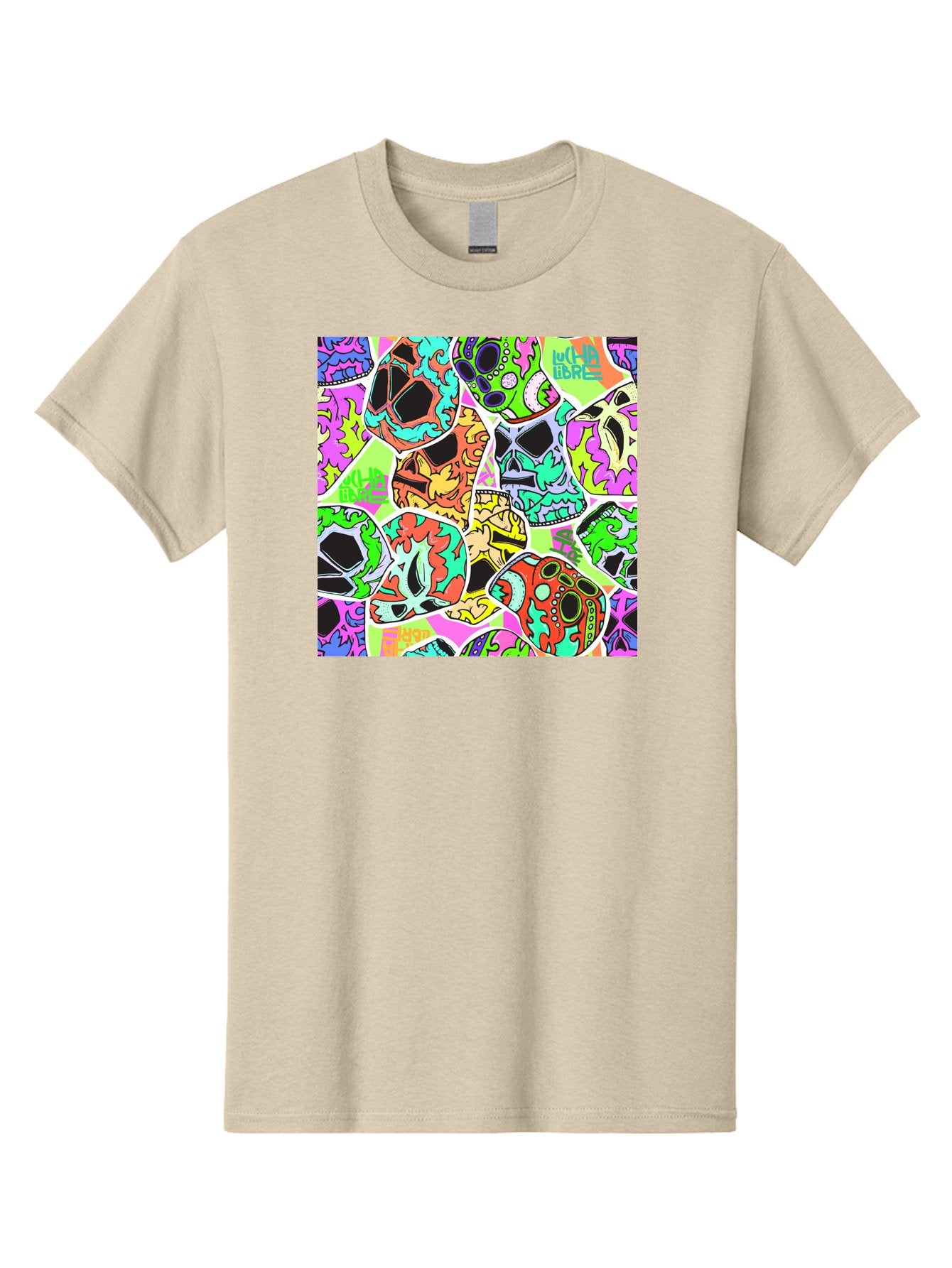 Lull-Em-Bars-Sugar-Skulls Men'S Graphic Tee, 100% Cotton, Comfortable Casual Summer Wear, Machine Washable, Psychedelic Skulls, Vibrant Colors, Floral Patterns, Abstract Designs, Colorful Artwork, Skull Art, Digital Illustration, Lull 'Em Bars Aac403 10