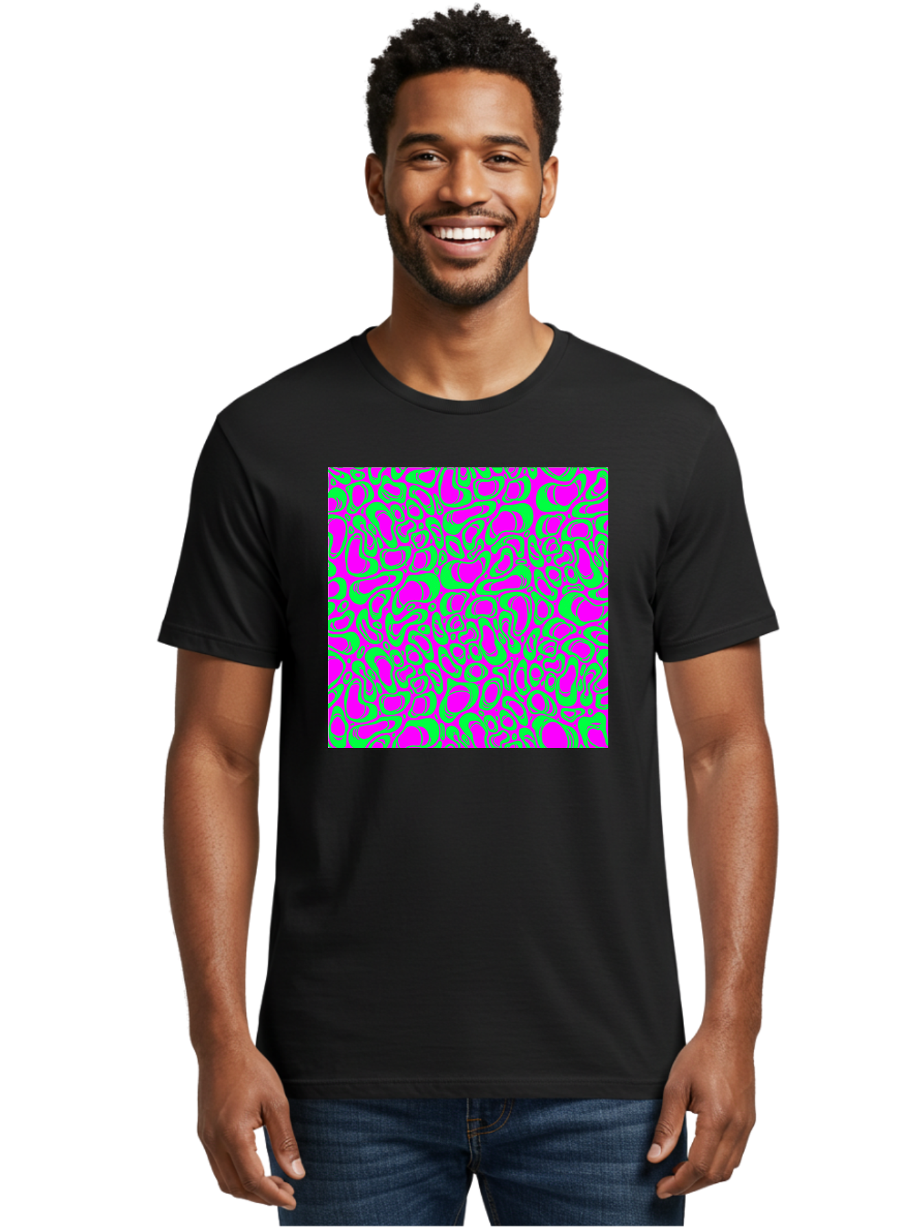 Magenta-And-Green-Pattern Men'S Graphic Tee, 100% Cotton, Comfortable Casual Summer Wear, Machine Washable, Leopard Print Pattern, Animal Print Design, Vibrant Colors, Bold Fashion Statement, Abstract Texture, Colorful Graphic Aac404 26