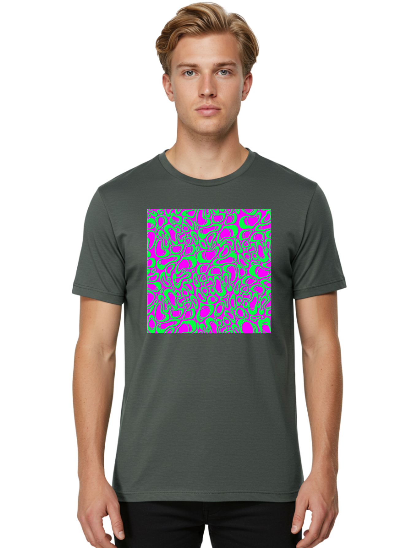 Magenta-And-Green-Pattern Men'S Graphic Tee, 100% Cotton, Comfortable Casual Summer Wear, Machine Washable, Leopard Print Pattern, Animal Print Design, Vibrant Colors, Bold Fashion Statement, Abstract Texture, Colorful Graphic Aac404 4
