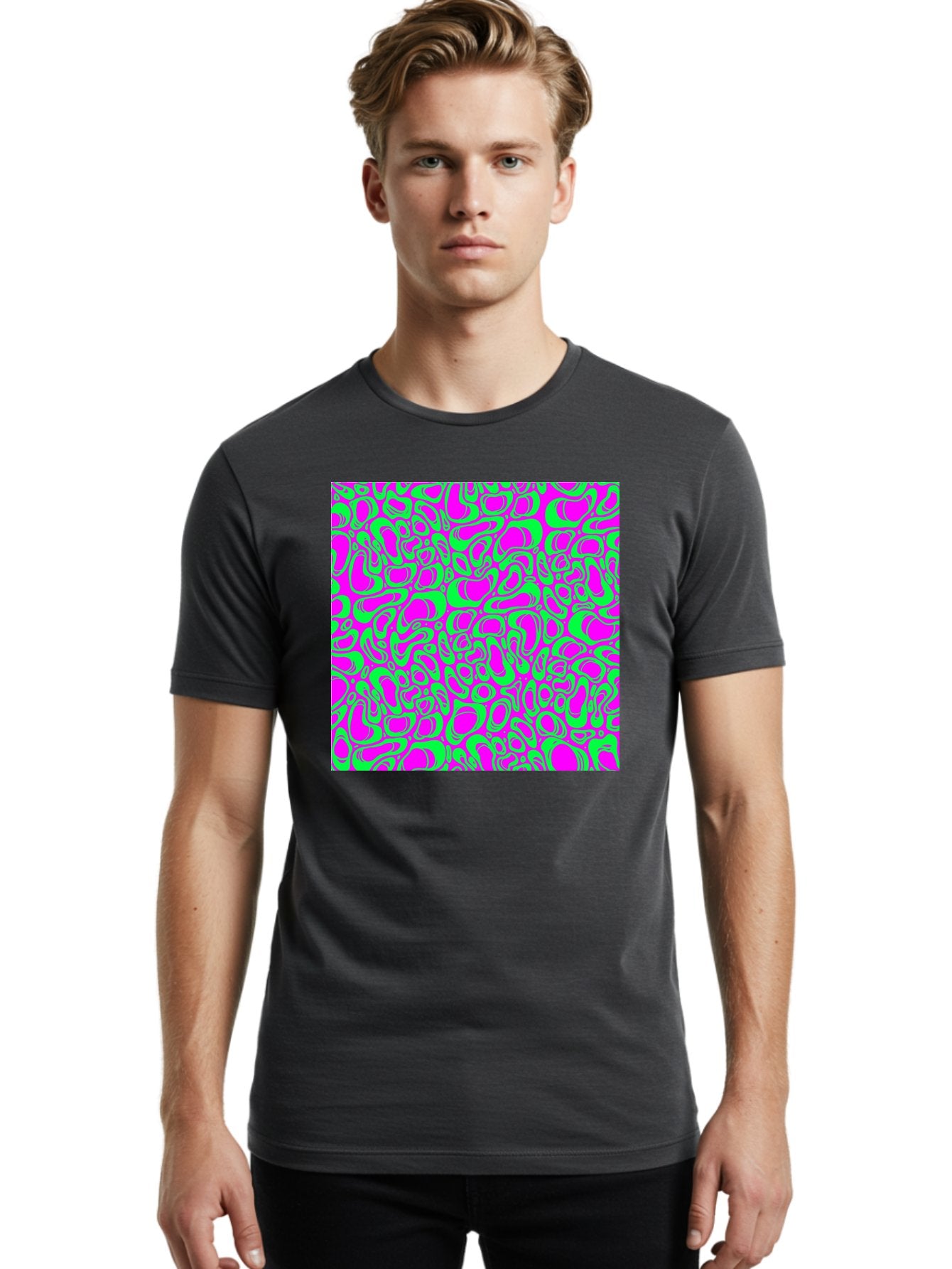 Magenta-And-Green-Pattern Men'S Graphic Tee, 100% Cotton, Comfortable Casual Summer Wear, Machine Washable, Leopard Print Pattern, Animal Print Design, Vibrant Colors, Bold Fashion Statement, Abstract Texture, Colorful Graphic Aac404 21