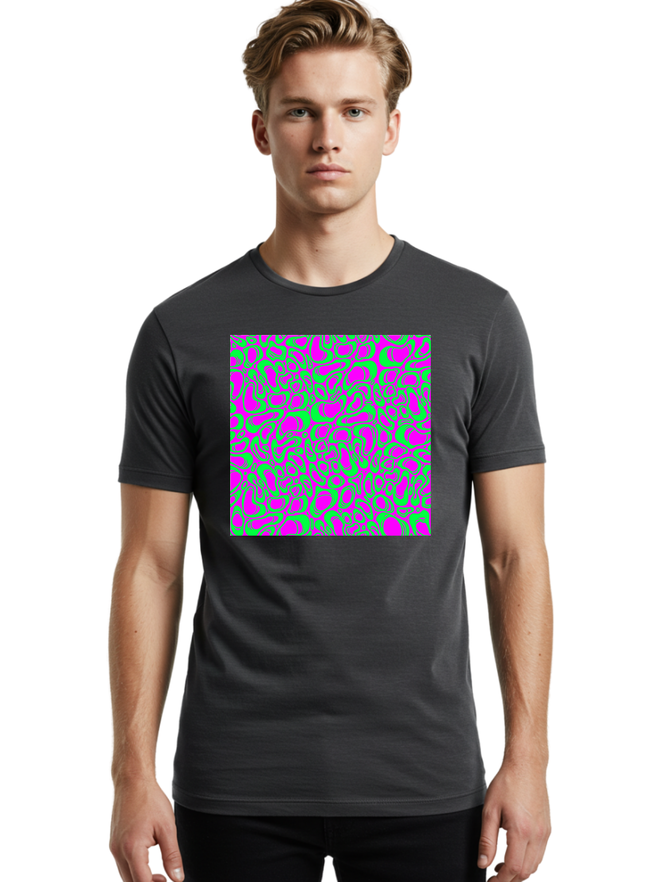 Magenta-And-Green-Pattern Men'S Graphic Tee, 100% Cotton, Comfortable Casual Summer Wear, Machine Washable, Leopard Print Pattern, Animal Print Design, Vibrant Colors, Bold Fashion Statement, Abstract Texture, Colorful Graphic Aac404 20
