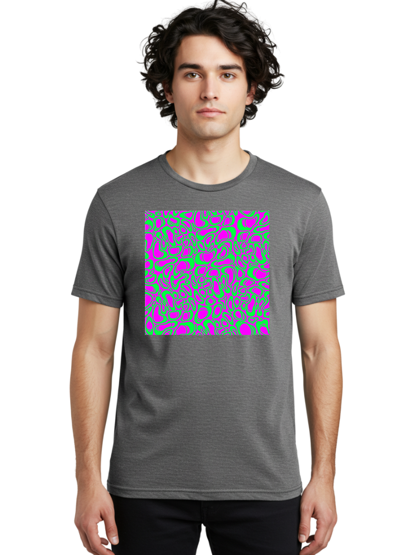 Magenta-And-Green-Pattern Men'S Graphic Tee, 100% Cotton, Comfortable Casual Summer Wear, Machine Washable, Leopard Print Pattern, Animal Print Design, Vibrant Colors, Bold Fashion Statement, Abstract Texture, Colorful Graphic Aac404 30