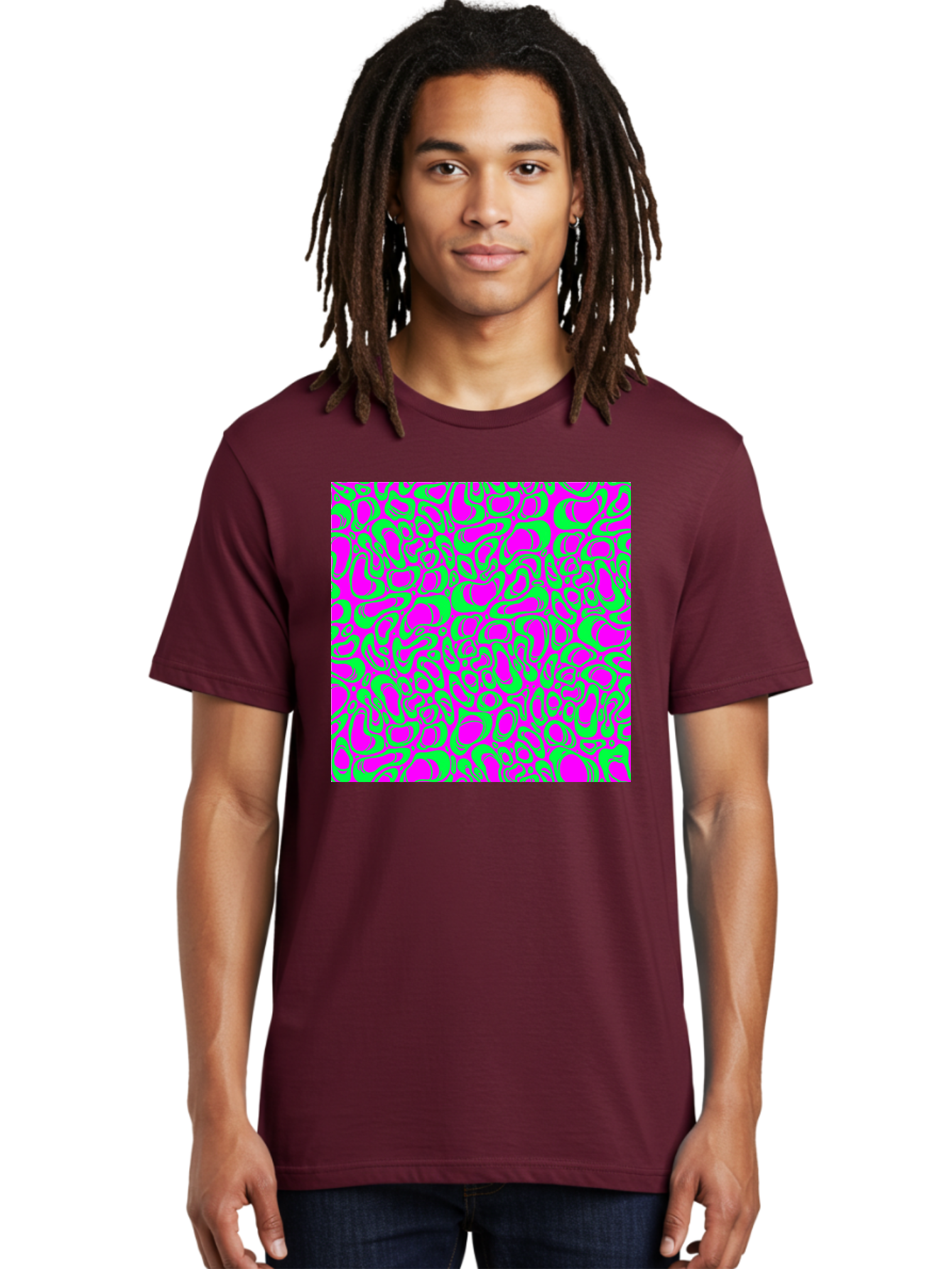 Magenta-And-Green-Pattern Men'S Graphic Tee, 100% Cotton, Comfortable Casual Summer Wear, Machine Washable, Leopard Print Pattern, Animal Print Design, Vibrant Colors, Bold Fashion Statement, Abstract Texture, Colorful Graphic Aac404 14