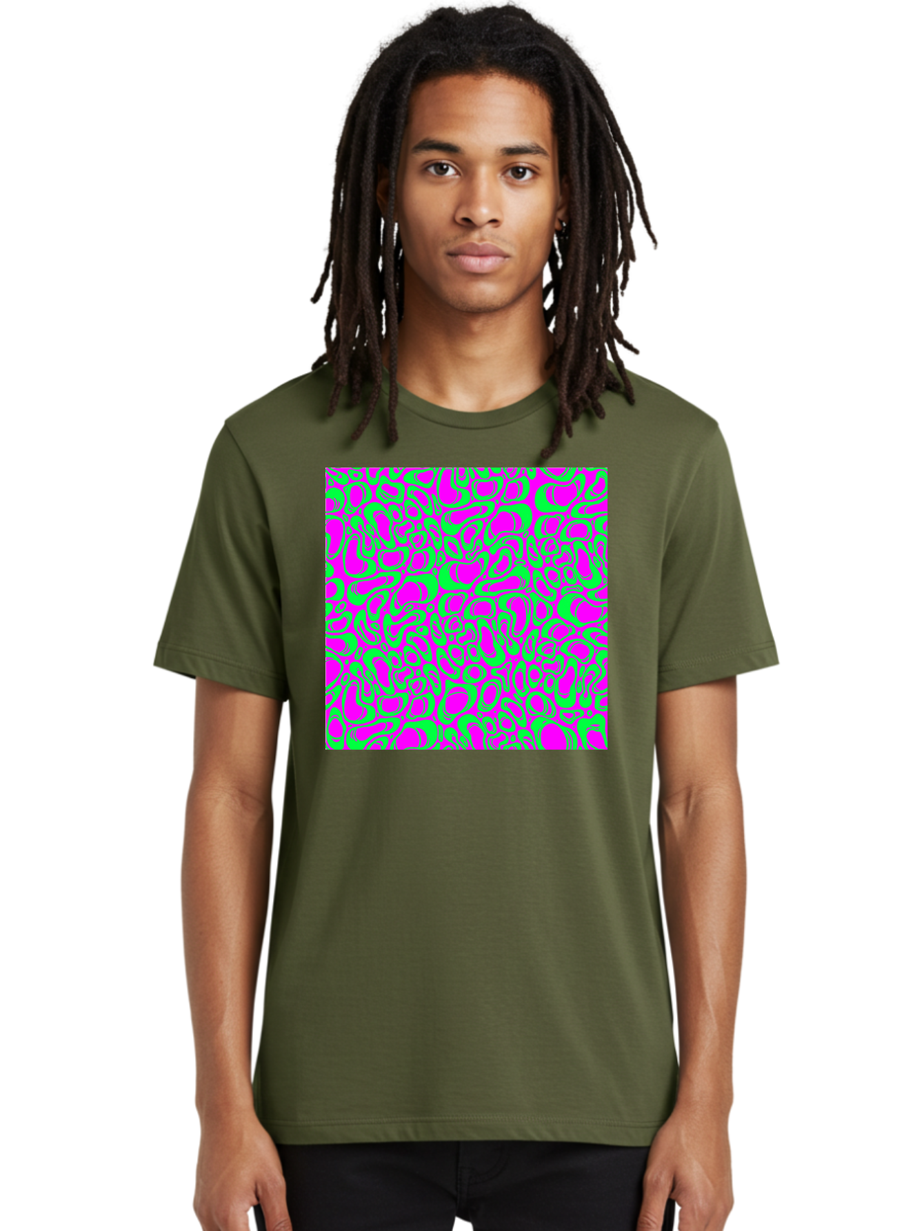Magenta-And-Green-Pattern Men'S Graphic Tee, 100% Cotton, Comfortable Casual Summer Wear, Machine Washable, Leopard Print Pattern, Animal Print Design, Vibrant Colors, Bold Fashion Statement, Abstract Texture, Colorful Graphic Aac404 24