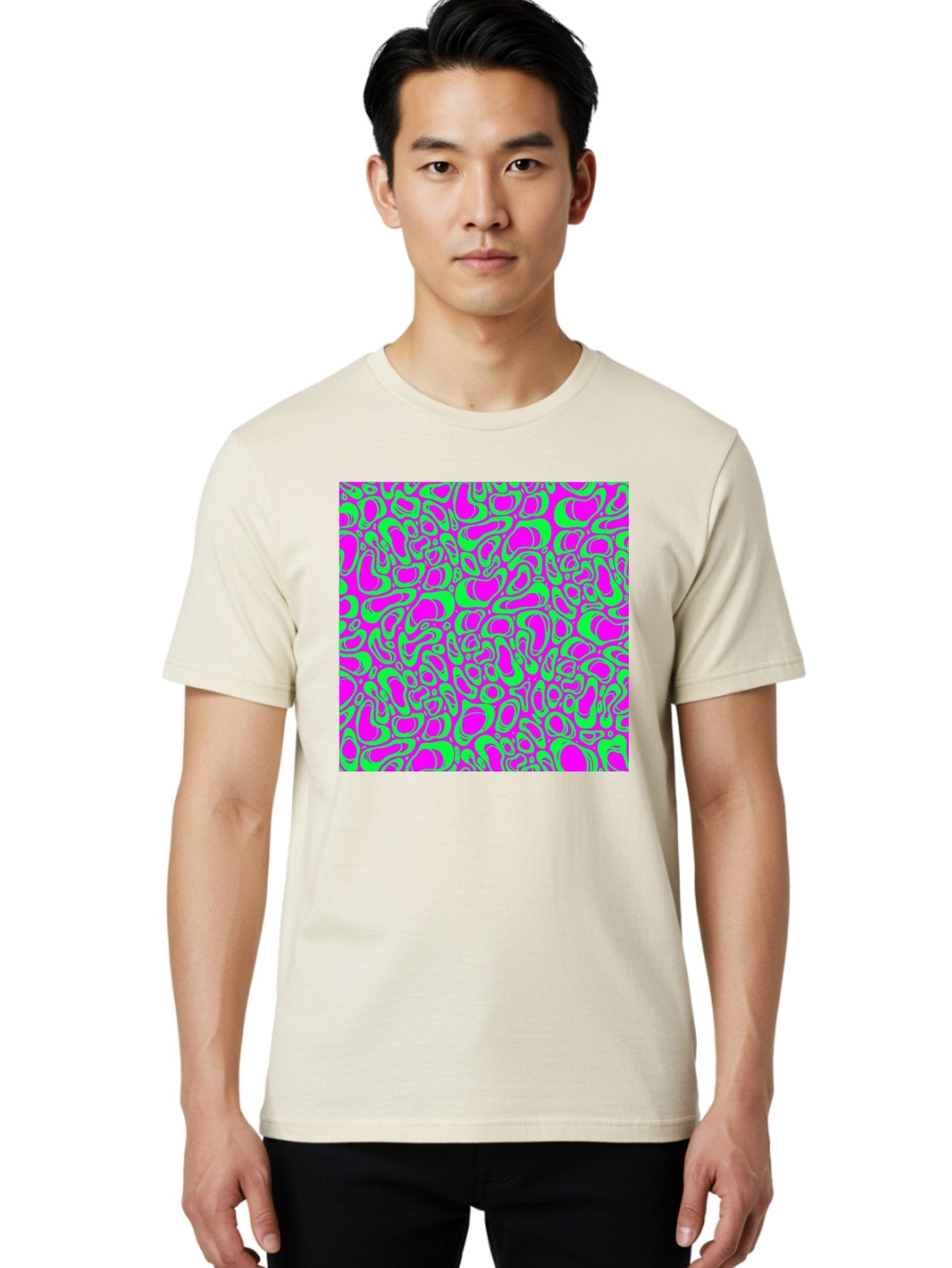 Magenta-And-Green-Pattern Men'S Graphic Tee, 100% Cotton, Comfortable Casual Summer Wear, Machine Washable, Leopard Print Pattern, Animal Print Design, Vibrant Colors, Bold Fashion Statement, Abstract Texture, Colorful Graphic Aac404 26