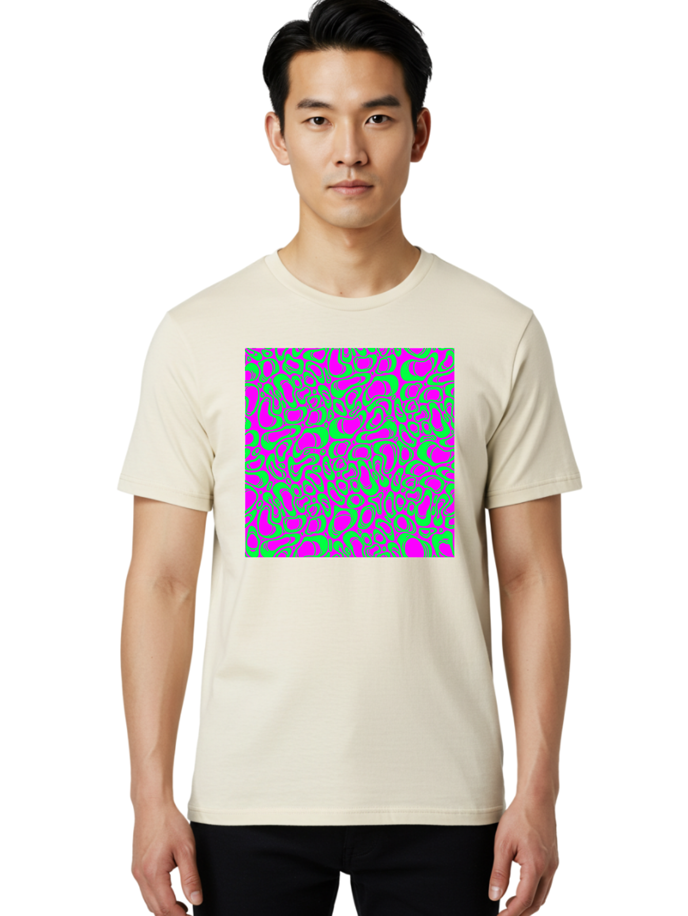 Magenta-And-Green-Pattern Men'S Graphic Tee, 100% Cotton, Comfortable Casual Summer Wear, Machine Washable, Leopard Print Pattern, Animal Print Design, Vibrant Colors, Bold Fashion Statement, Abstract Texture, Colorful Graphic Aac404 10