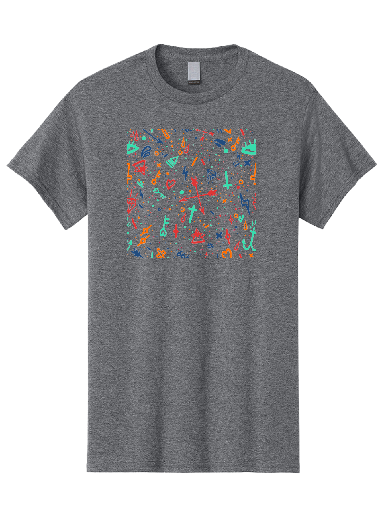 Memphis-Pattern Men'S Graphic Tee, 100% Cotton, Comfortable Casual Summer Wear, Machine Washable, Symbolic Patterns, Mystical Symbols, Occult Designs, Magical Elements, Daggers, Keys, Hearts, Stars, Mystical Themes, Spiritual Motifs, Aac405 19