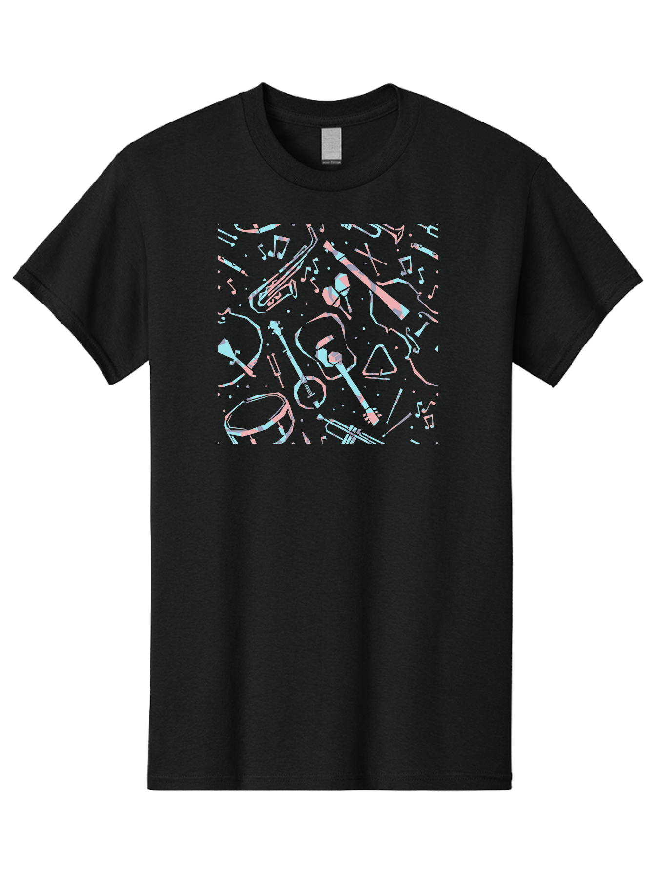 Music-Instruments-Pattern-1 Men'S Graphic Tee, 100% Cotton, Comfortable Casual Summer Wear, Machine Washable, Music Instruments, Musical Notes, Guitar, Saxophone, Trumpet, Drum, Violin, Abstract Art, Creative Design, Musical Elements, Aac407 25