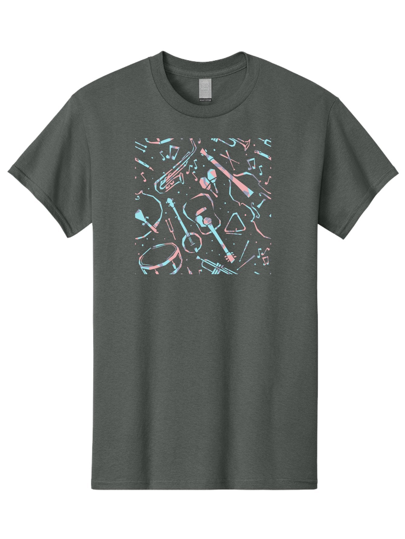 Music-Instruments-Pattern-1 Men'S Graphic Tee, 100% Cotton, Comfortable Casual Summer Wear, Machine Washable, Music Instruments, Musical Notes, Guitar, Saxophone, Trumpet, Drum, Violin, Abstract Art, Creative Design, Musical Elements, Aac407 4