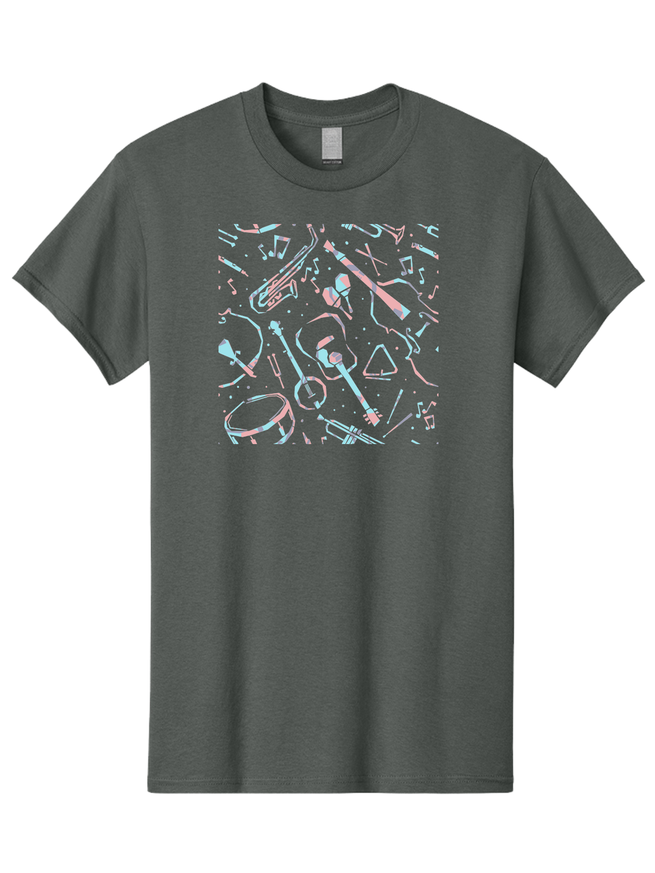 Music-Instruments-Pattern-1 Men'S Graphic Tee, 100% Cotton, Comfortable Casual Summer Wear, Machine Washable, Music Instruments, Musical Notes, Guitar, Saxophone, Trumpet, Drum, Violin, Abstract Art, Creative Design, Musical Elements, Aac407 23