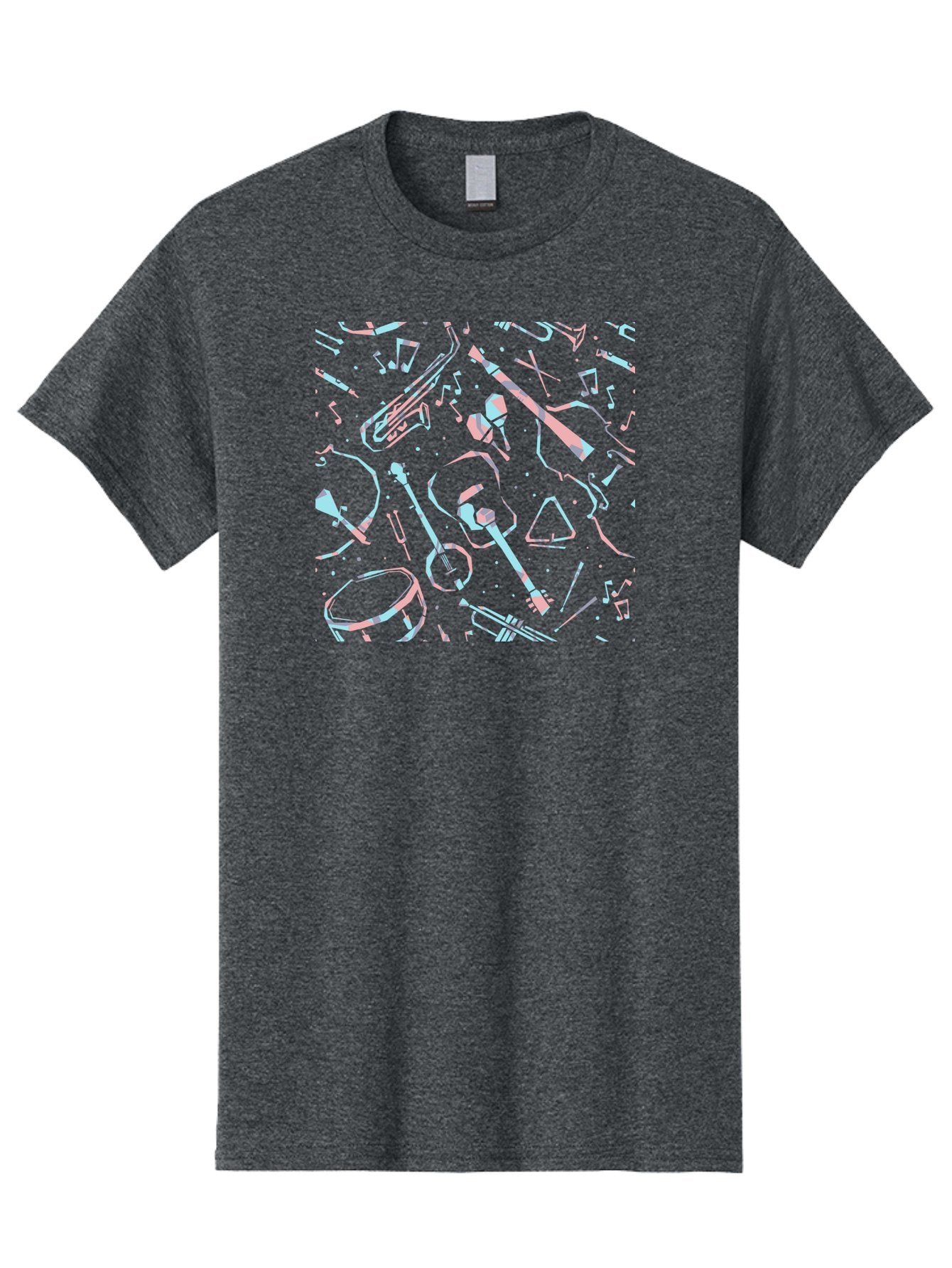 Music-Instruments-Pattern-1 Men'S Graphic Tee, 100% Cotton, Comfortable Casual Summer Wear, Machine Washable, Music Instruments, Musical Notes, Guitar, Saxophone, Trumpet, Drum, Violin, Abstract Art, Creative Design, Musical Elements, Aac407 12
