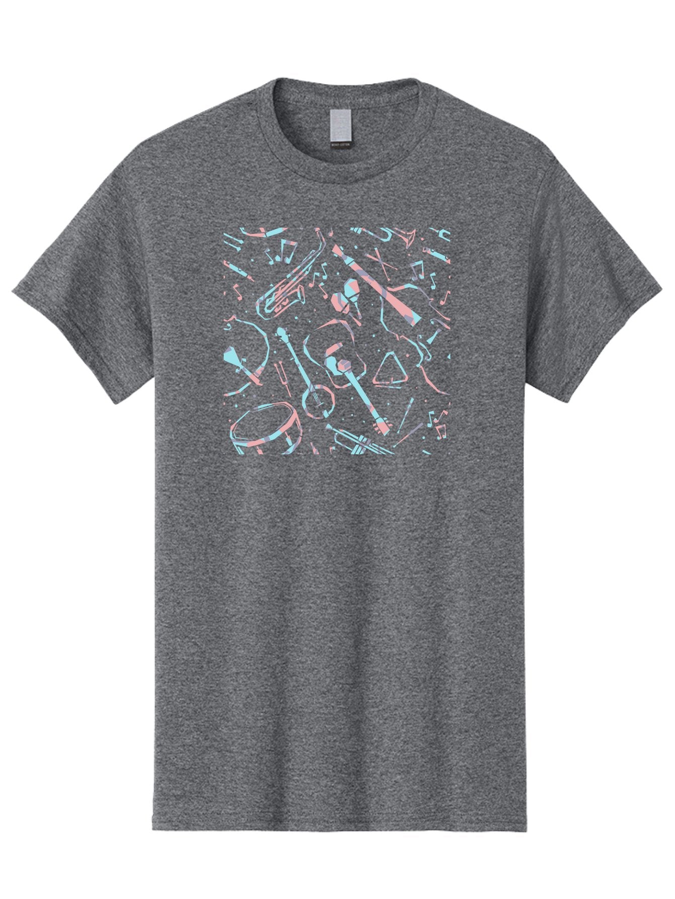 Music-Instruments-Pattern-1 Men'S Graphic Tee, 100% Cotton, Comfortable Casual Summer Wear, Machine Washable, Music Instruments, Musical Notes, Guitar, Saxophone, Trumpet, Drum, Violin, Abstract Art, Creative Design, Musical Elements, Aac407 13