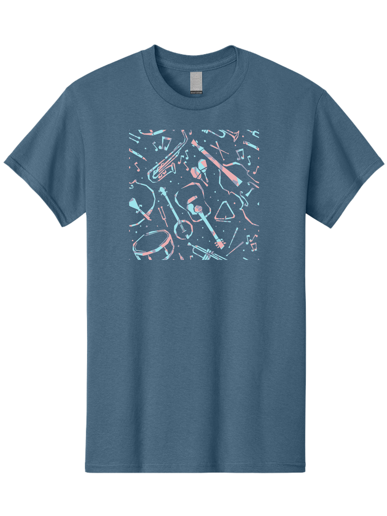 Music-Instruments-Pattern-1 Men'S Graphic Tee, 100% Cotton, Comfortable Casual Summer Wear, Machine Washable, Music Instruments, Musical Notes, Guitar, Saxophone, Trumpet, Drum, Violin, Abstract Art, Creative Design, Musical Elements, Aac407 21