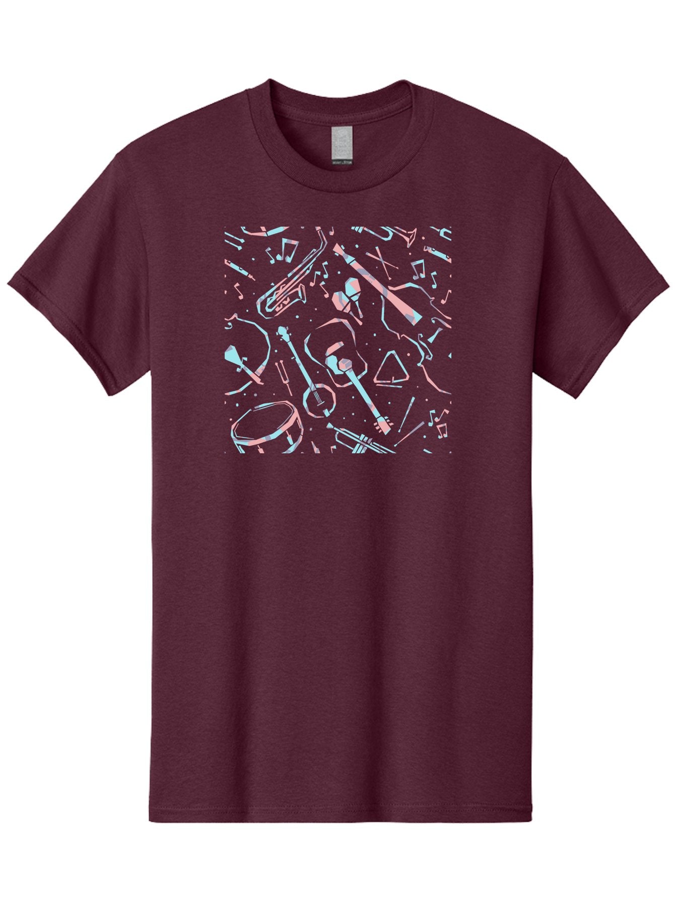 Music-Instruments-Pattern-1 Men'S Graphic Tee, 100% Cotton, Comfortable Casual Summer Wear, Machine Washable, Music Instruments, Musical Notes, Guitar, Saxophone, Trumpet, Drum, Violin, Abstract Art, Creative Design, Musical Elements, Aac407 15