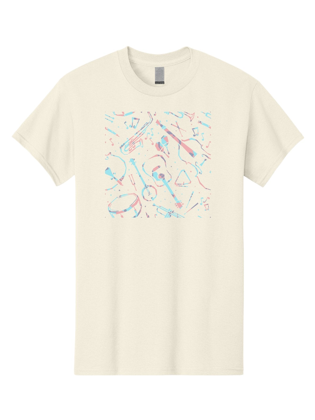Music-Instruments-Pattern-1 Men'S Graphic Tee, 100% Cotton, Comfortable Casual Summer Wear, Machine Washable, Music Instruments, Musical Notes, Guitar, Saxophone, Trumpet, Drum, Violin, Abstract Art, Creative Design, Musical Elements, Aac407 5
