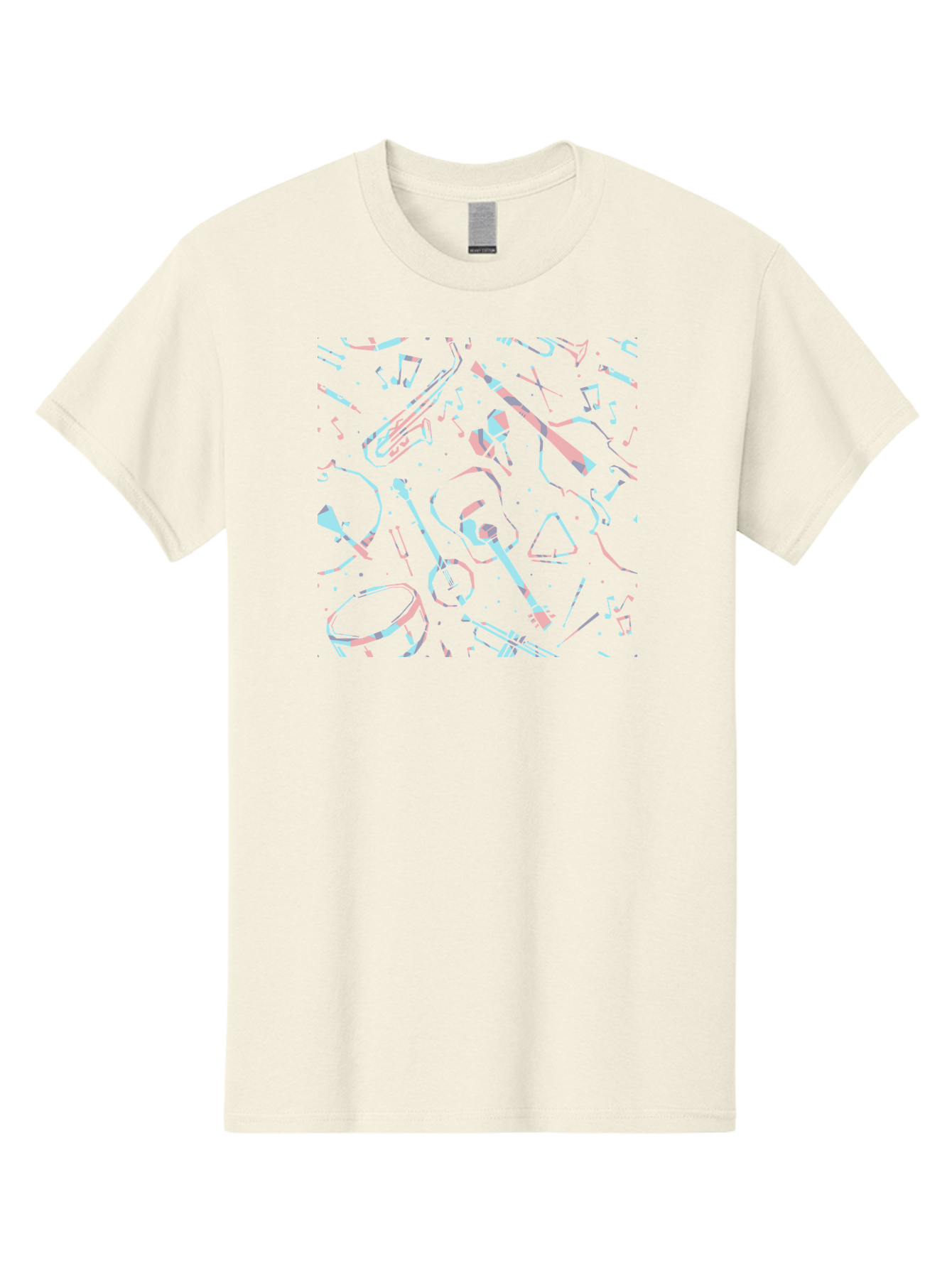 Music-Instruments-Pattern-1 Men'S Graphic Tee, 100% Cotton, Comfortable Casual Summer Wear, Machine Washable, Music Instruments, Musical Notes, Guitar, Saxophone, Trumpet, Drum, Violin, Abstract Art, Creative Design, Musical Elements, Aac407 15