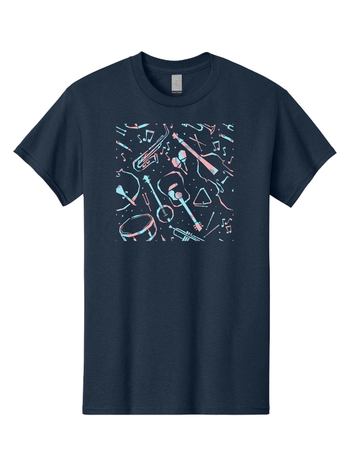 Music-Instruments-Pattern-1 Men'S Graphic Tee, 100% Cotton, Comfortable Casual Summer Wear, Machine Washable, Music Instruments, Musical Notes, Guitar, Saxophone, Trumpet, Drum, Violin, Abstract Art, Creative Design, Musical Elements, Aac407 14