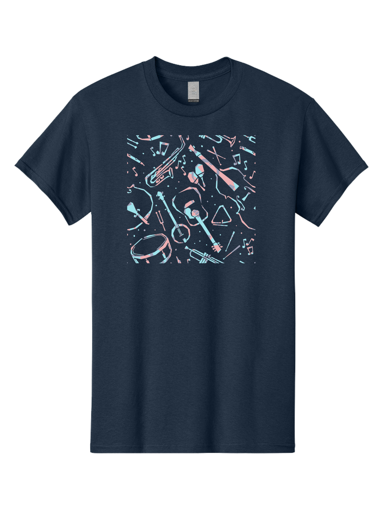 Music-Instruments-Pattern-1 Men'S Graphic Tee, 100% Cotton, Comfortable Casual Summer Wear, Machine Washable, Music Instruments, Musical Notes, Guitar, Saxophone, Trumpet, Drum, Violin, Abstract Art, Creative Design, Musical Elements, Aac407 3