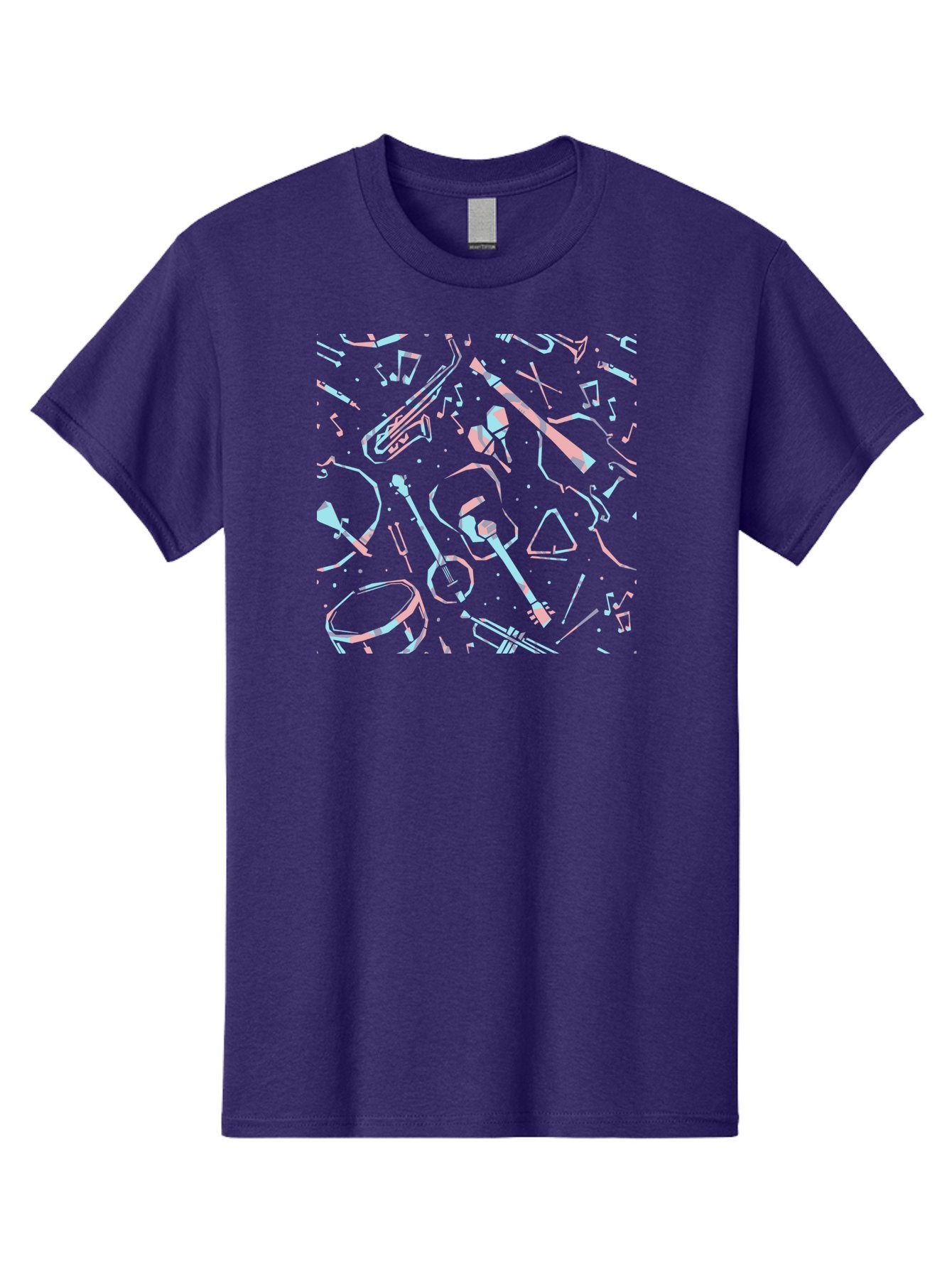 Music-Instruments-Pattern-1 Men'S Graphic Tee, 100% Cotton, Comfortable Casual Summer Wear, Machine Washable, Music Instruments, Musical Notes, Guitar, Saxophone, Trumpet, Drum, Violin, Abstract Art, Creative Design, Musical Elements, Aac407 11
