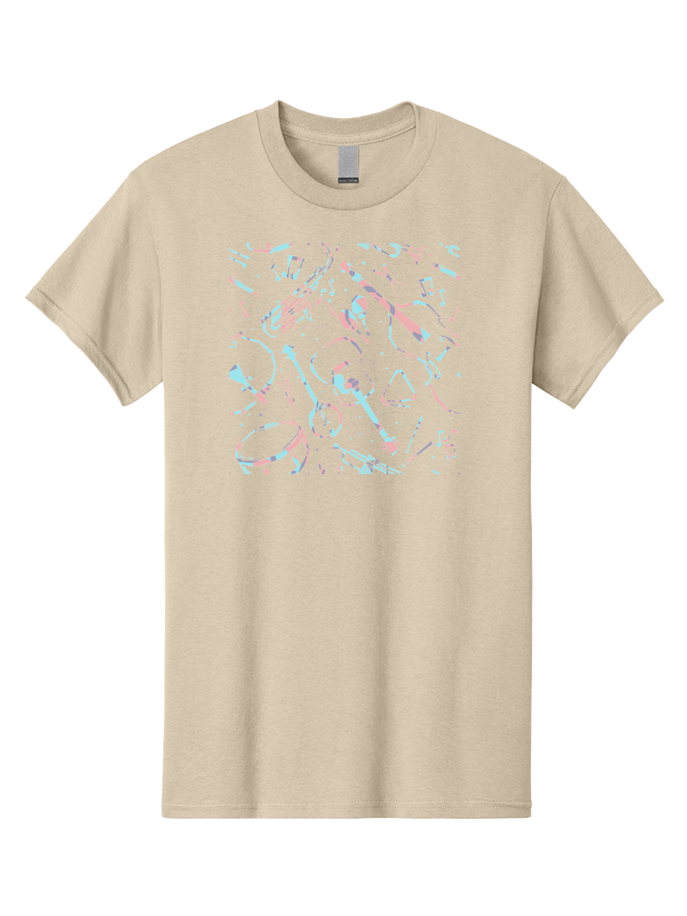 Music-Instruments-Pattern-1 Men'S Graphic Tee, 100% Cotton, Comfortable Casual Summer Wear, Machine Washable, Music Instruments, Musical Notes, Guitar, Saxophone, Trumpet, Drum, Violin, Abstract Art, Creative Design, Musical Elements, Aac407 27
