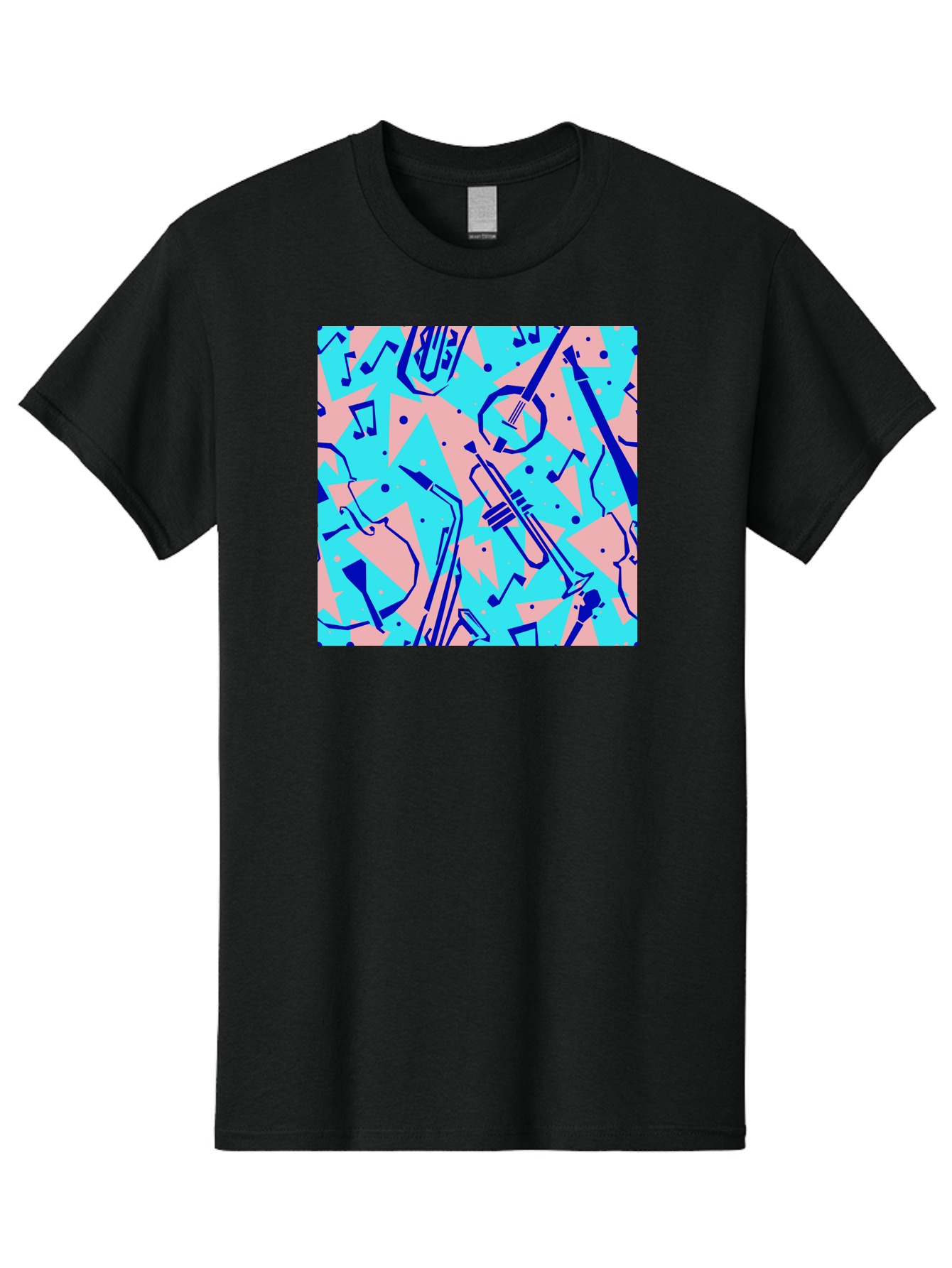 Music-Instruments-Pattern Men'S Graphic Tee, 100% Cotton, Comfortable Casual Summer Wear, Machine Washable, Musical Instruments, Jazz Instruments, Trumpet, Saxophone, Music Notes, Abstract Pattern, Creative Design, Vibrant Colors, Aac408 23