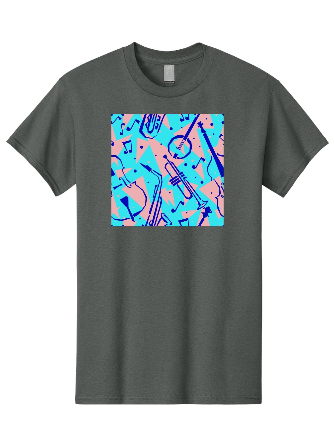Music-Instruments-Pattern Men'S Graphic Tee, 100% Cotton, Comfortable Casual Summer Wear, Machine Washable, Musical Instruments, Jazz Instruments, Trumpet, Saxophone, Music Notes, Abstract Pattern, Creative Design, Vibrant Colors, Aac408 10