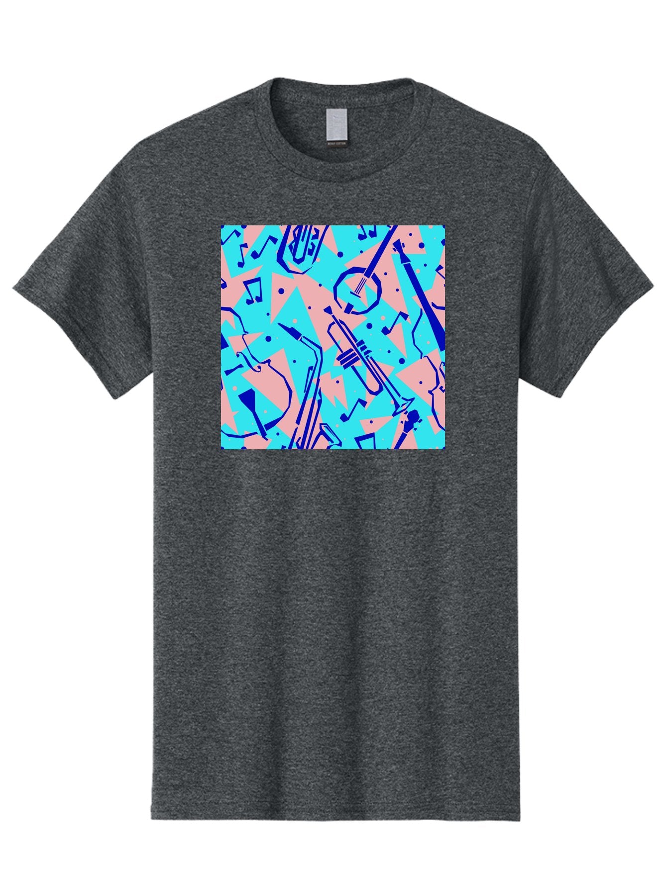 Music-Instruments-Pattern Men'S Graphic Tee, 100% Cotton, Comfortable Casual Summer Wear, Machine Washable, Musical Instruments, Jazz Instruments, Trumpet, Saxophone, Music Notes, Abstract Pattern, Creative Design, Vibrant Colors, Aac408 7