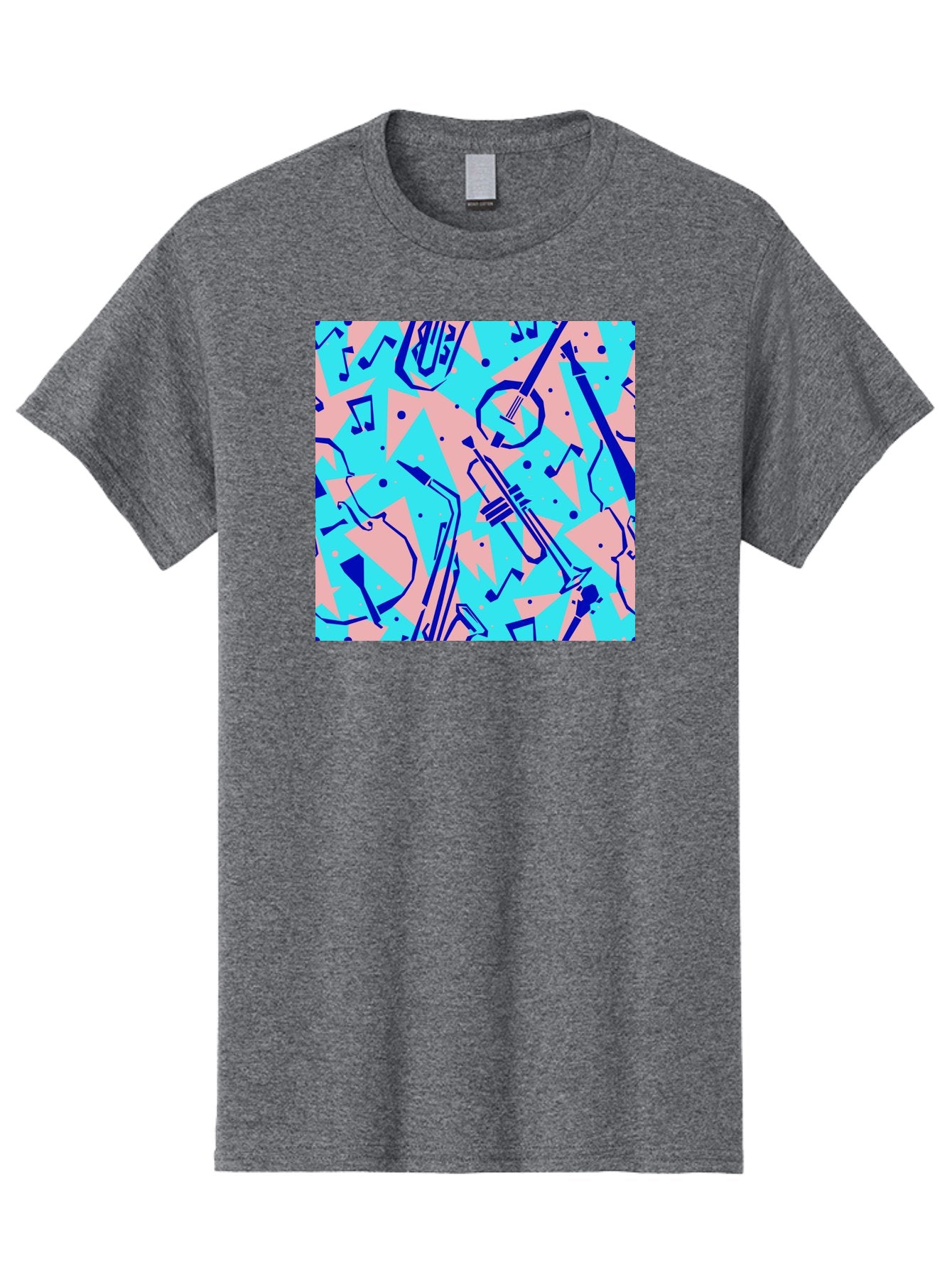 Music-Instruments-Pattern Men'S Graphic Tee, 100% Cotton, Comfortable Casual Summer Wear, Machine Washable, Musical Instruments, Jazz Instruments, Trumpet, Saxophone, Music Notes, Abstract Pattern, Creative Design, Vibrant Colors, Aac408 3
