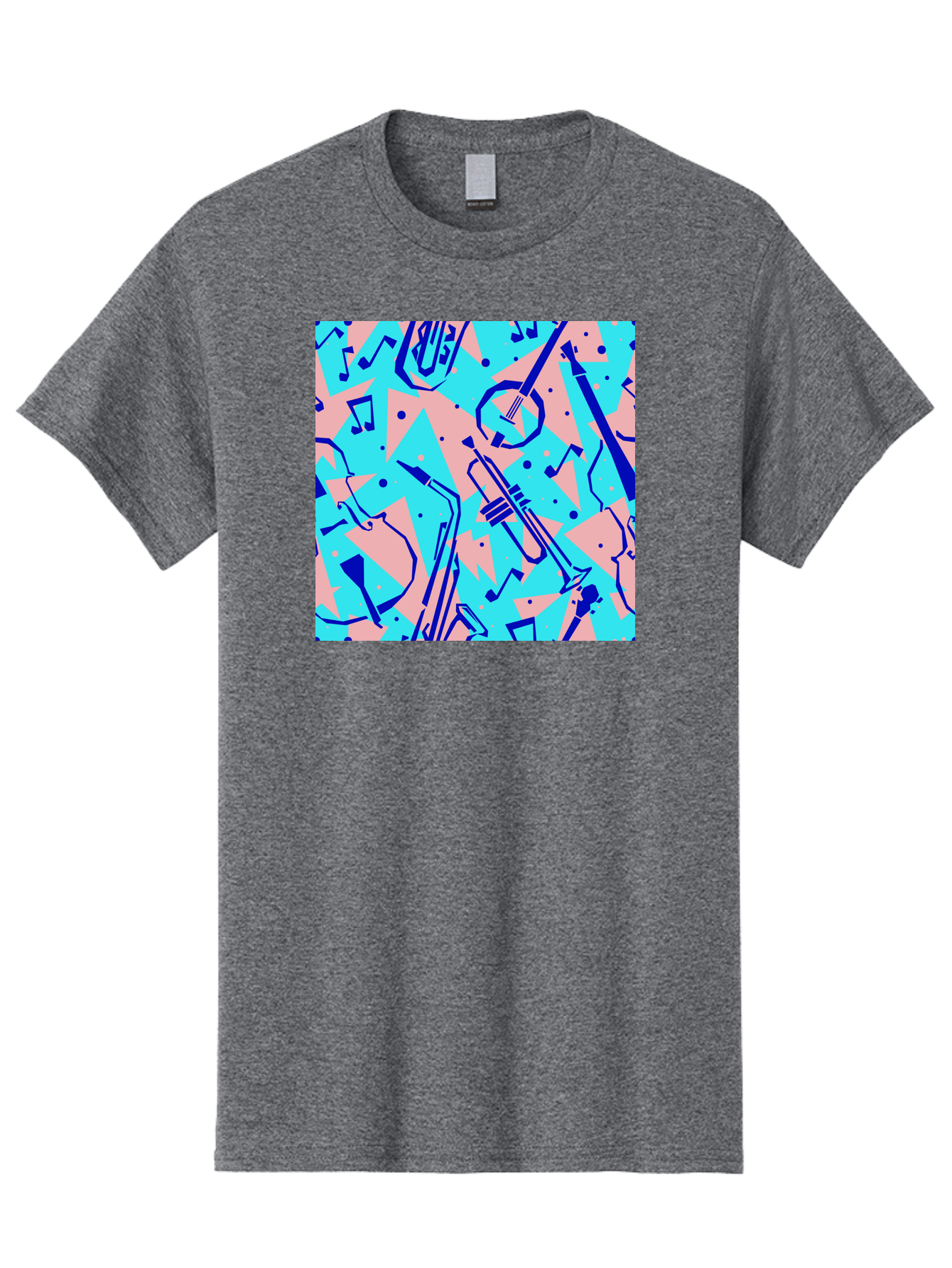 Music-Instruments-Pattern Men'S Graphic Tee, 100% Cotton, Comfortable Casual Summer Wear, Machine Washable, Musical Instruments, Jazz Instruments, Trumpet, Saxophone, Music Notes, Abstract Pattern, Creative Design, Vibrant Colors, Aac408 17