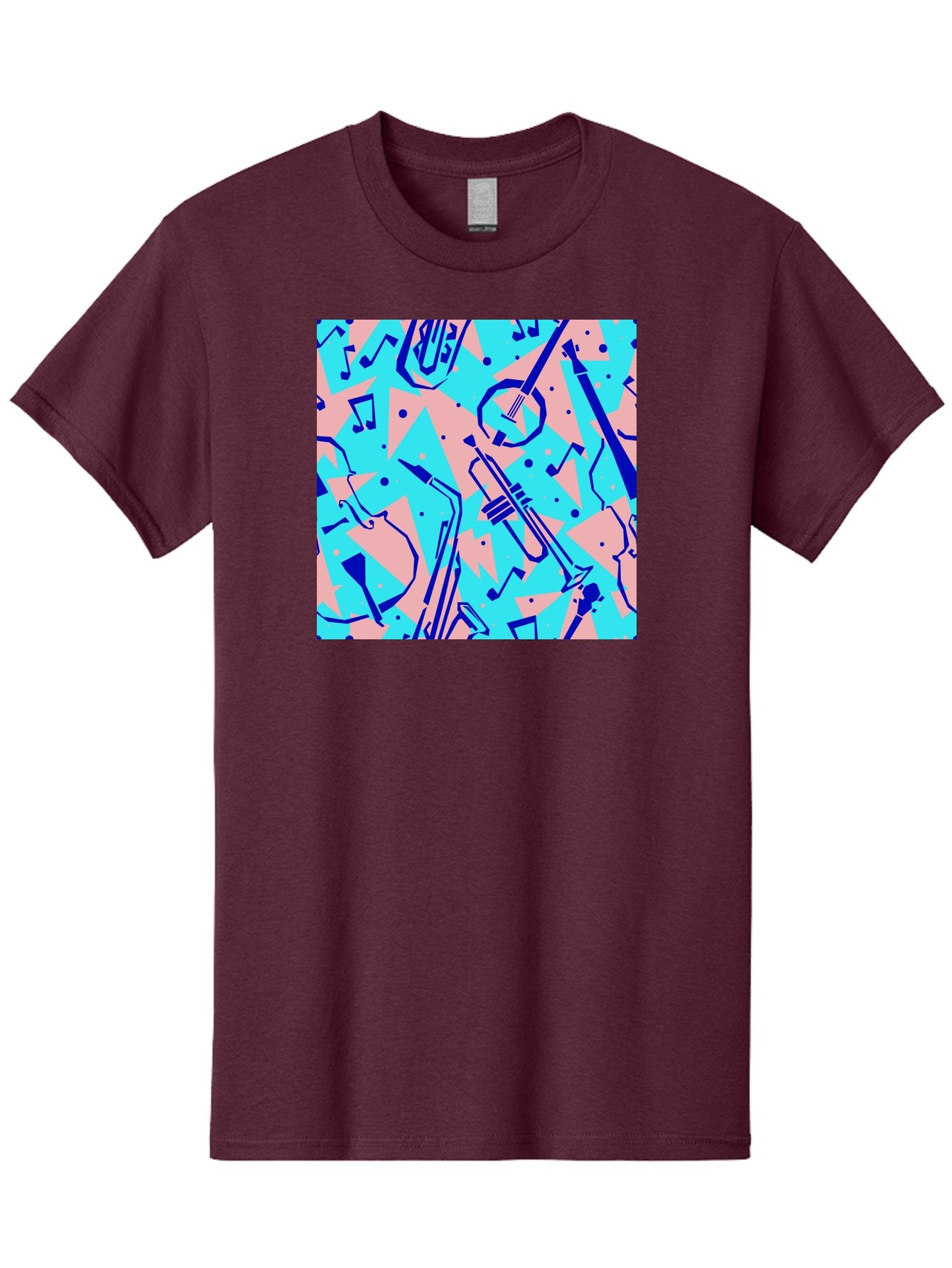 Music-Instruments-Pattern Men'S Graphic Tee, 100% Cotton, Comfortable Casual Summer Wear, Machine Washable, Musical Instruments, Jazz Instruments, Trumpet, Saxophone, Music Notes, Abstract Pattern, Creative Design, Vibrant Colors, Aac408 12