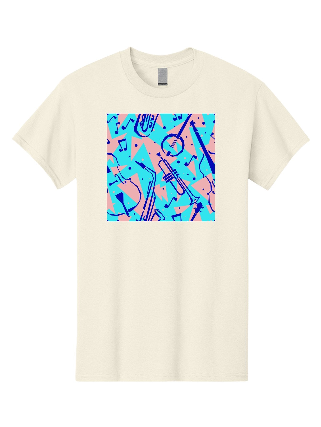 Music-Instruments-Pattern Men'S Graphic Tee, 100% Cotton, Comfortable Casual Summer Wear, Machine Washable, Musical Instruments, Jazz Instruments, Trumpet, Saxophone, Music Notes, Abstract Pattern, Creative Design, Vibrant Colors, Aac408 9