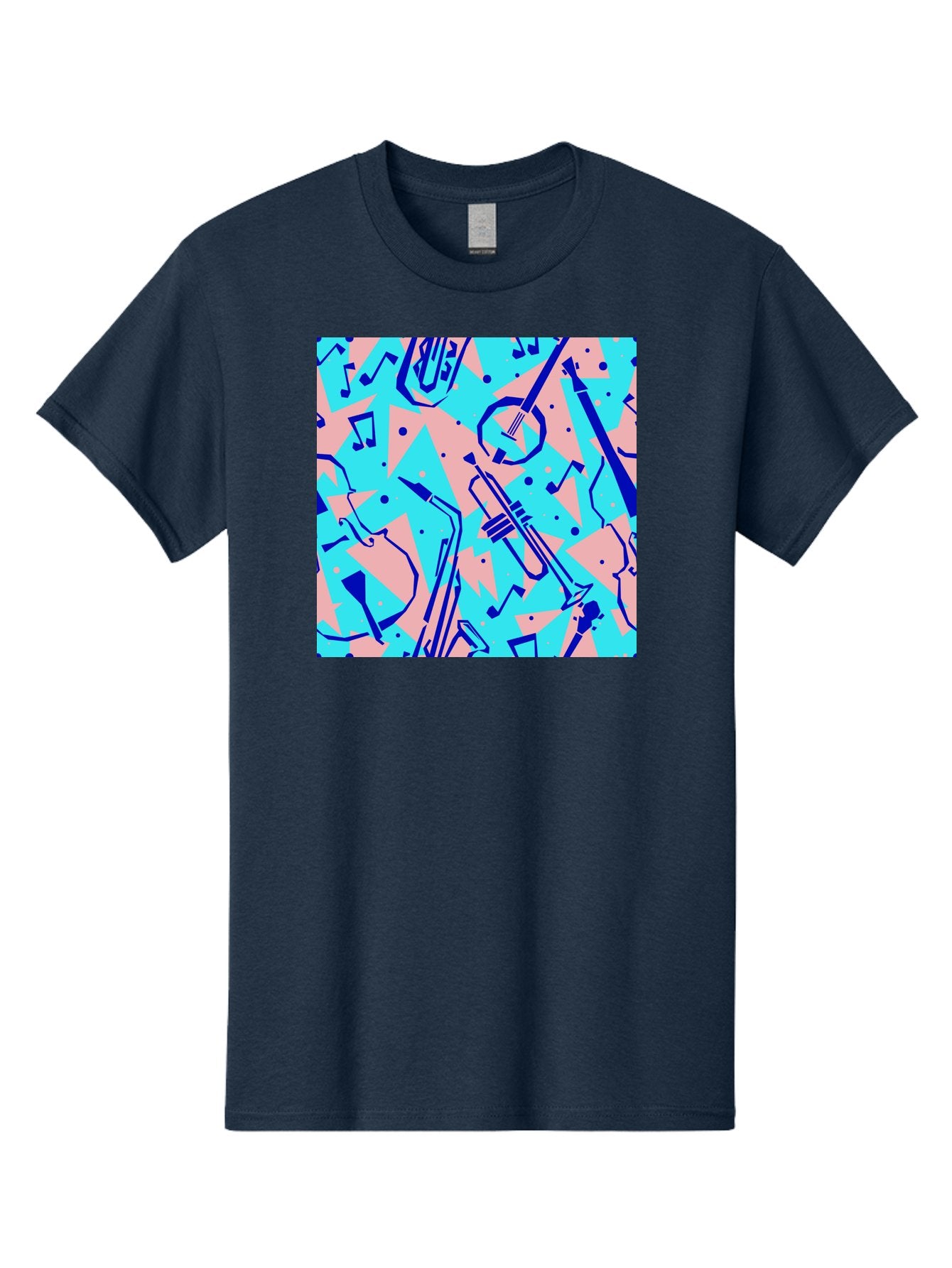Music-Instruments-Pattern Men'S Graphic Tee, 100% Cotton, Comfortable Casual Summer Wear, Machine Washable, Musical Instruments, Jazz Instruments, Trumpet, Saxophone, Music Notes, Abstract Pattern, Creative Design, Vibrant Colors, Aac408 14