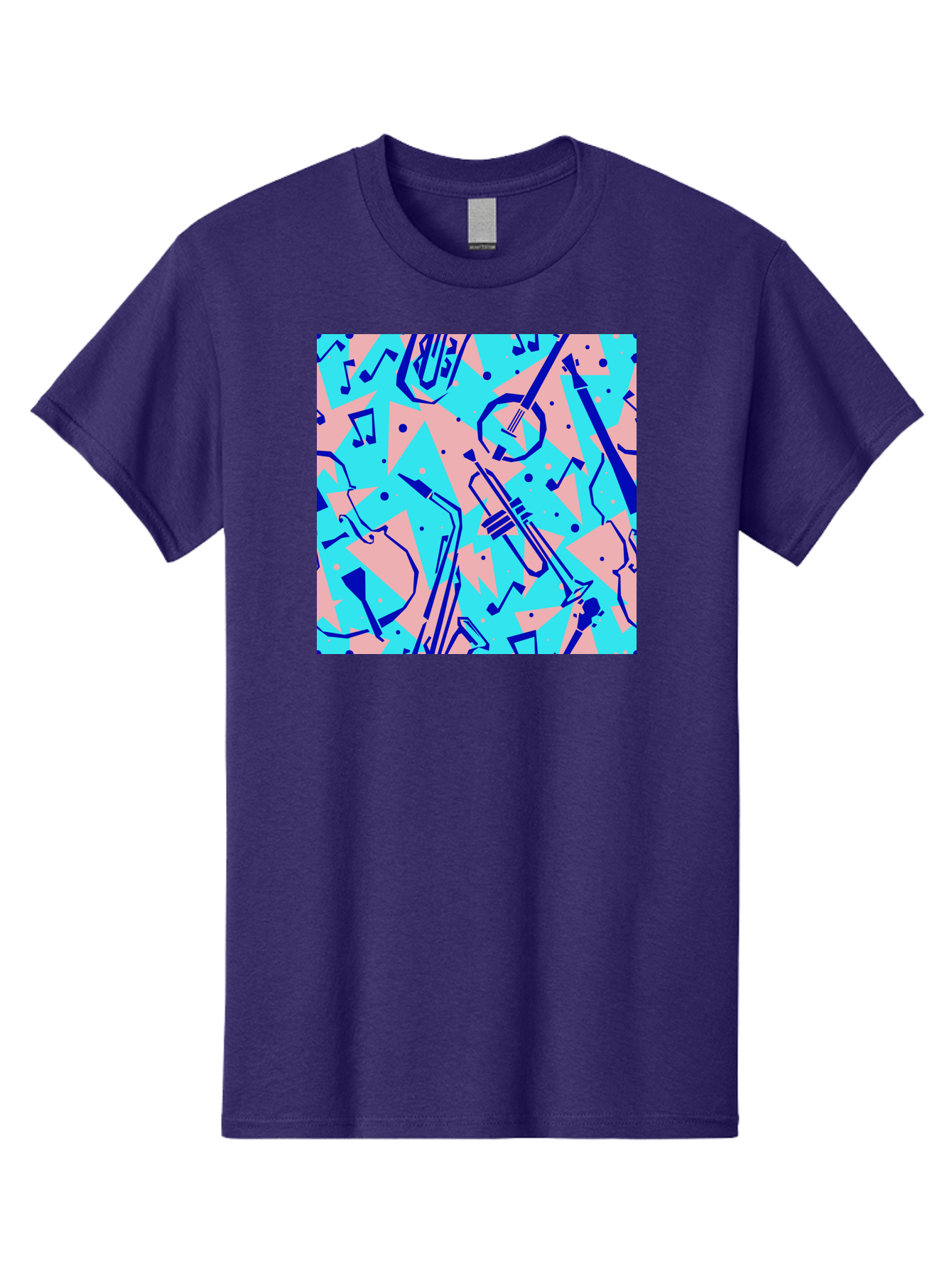 Music-Instruments-Pattern Men'S Graphic Tee, 100% Cotton, Comfortable Casual Summer Wear, Machine Washable, Musical Instruments, Jazz Instruments, Trumpet, Saxophone, Music Notes, Abstract Pattern, Creative Design, Vibrant Colors, Aac408 21