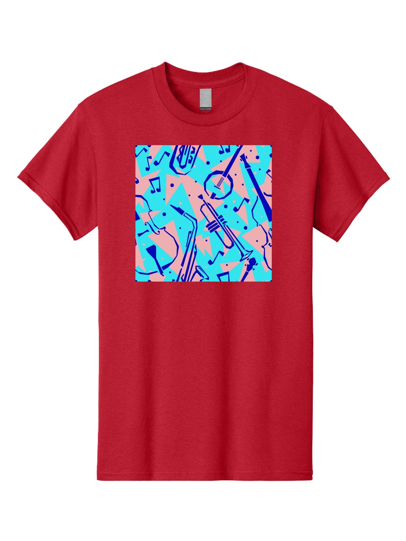 Music-Instruments-Pattern Men'S Graphic Tee, 100% Cotton, Comfortable Casual Summer Wear, Machine Washable, Musical Instruments, Jazz Instruments, Trumpet, Saxophone, Music Notes, Abstract Pattern, Creative Design, Vibrant Colors, Aac408 8