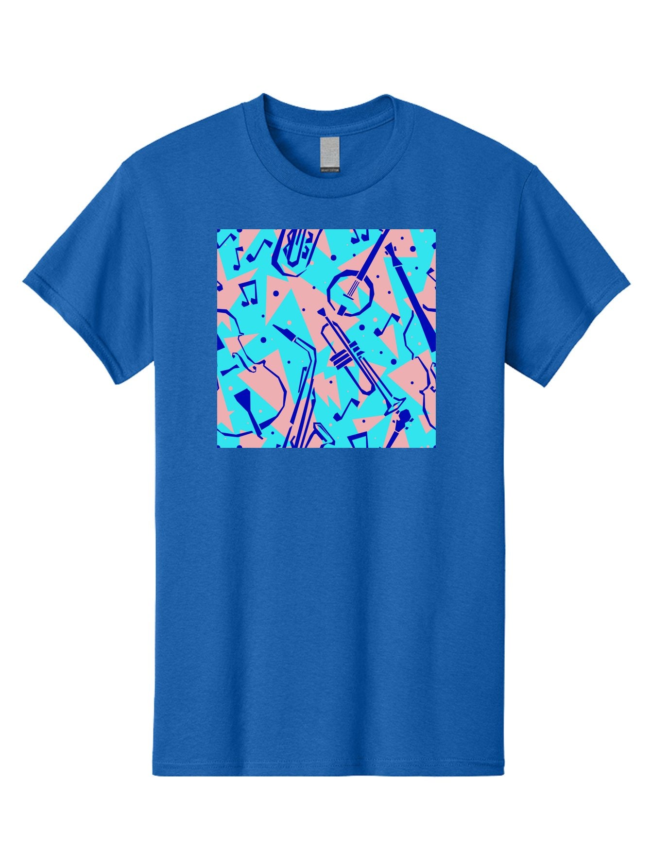 Music-Instruments-Pattern Men'S Graphic Tee, 100% Cotton, Comfortable Casual Summer Wear, Machine Washable, Musical Instruments, Jazz Instruments, Trumpet, Saxophone, Music Notes, Abstract Pattern, Creative Design, Vibrant Colors, Aac408 13