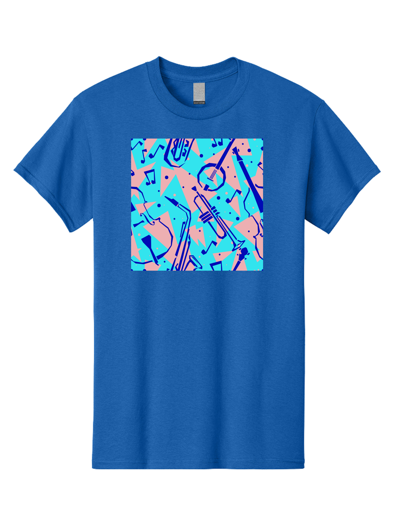 Music-Instruments-Pattern Men'S Graphic Tee, 100% Cotton, Comfortable Casual Summer Wear, Machine Washable, Musical Instruments, Jazz Instruments, Trumpet, Saxophone, Music Notes, Abstract Pattern, Creative Design, Vibrant Colors, Aac408 29