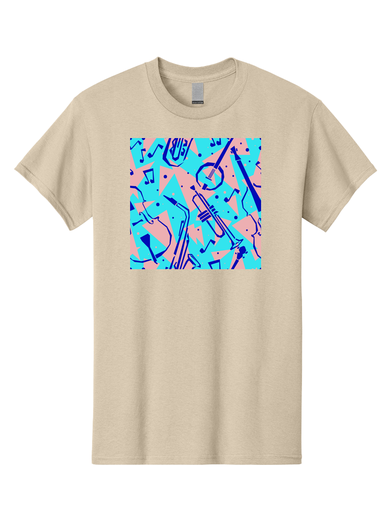 Music-Instruments-Pattern Men'S Graphic Tee, 100% Cotton, Comfortable Casual Summer Wear, Machine Washable, Musical Instruments, Jazz Instruments, Trumpet, Saxophone, Music Notes, Abstract Pattern, Creative Design, Vibrant Colors, Aac408