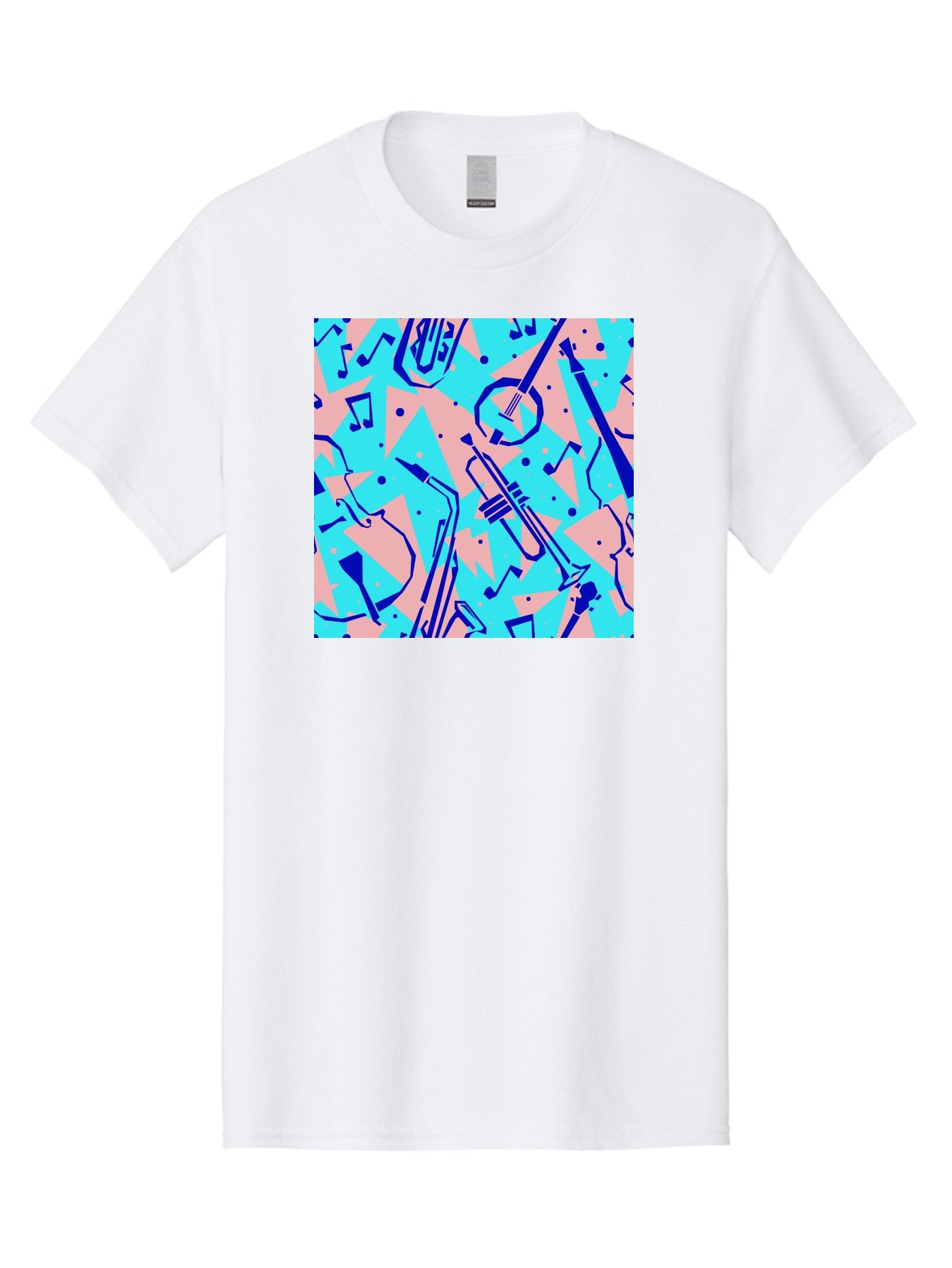 Music-Instruments-Pattern Men'S Graphic Tee, 100% Cotton, Comfortable Casual Summer Wear, Machine Washable, Musical Instruments, Jazz Instruments, Trumpet, Saxophone, Music Notes, Abstract Pattern, Creative Design, Vibrant Colors, Aac408 5