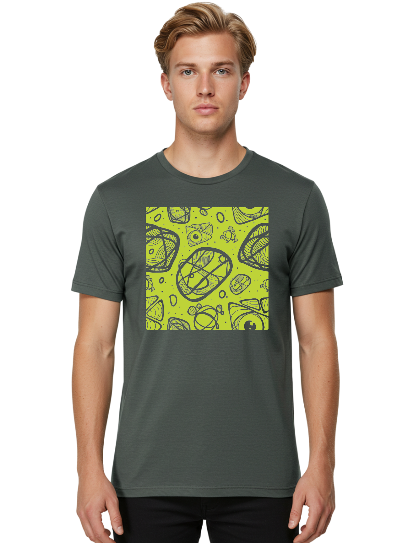 Ocean-Life Men'S Graphic Tee, 100% Cotton, Comfortable Casual Summer Wear, Machine Washable, Stylish Fish Illustrations, Ocean Creatures, Abstract Art, White Line Drawings, Playful Patterns, Whimsical Designs, Food-Inspired Artwork, Aac409 16