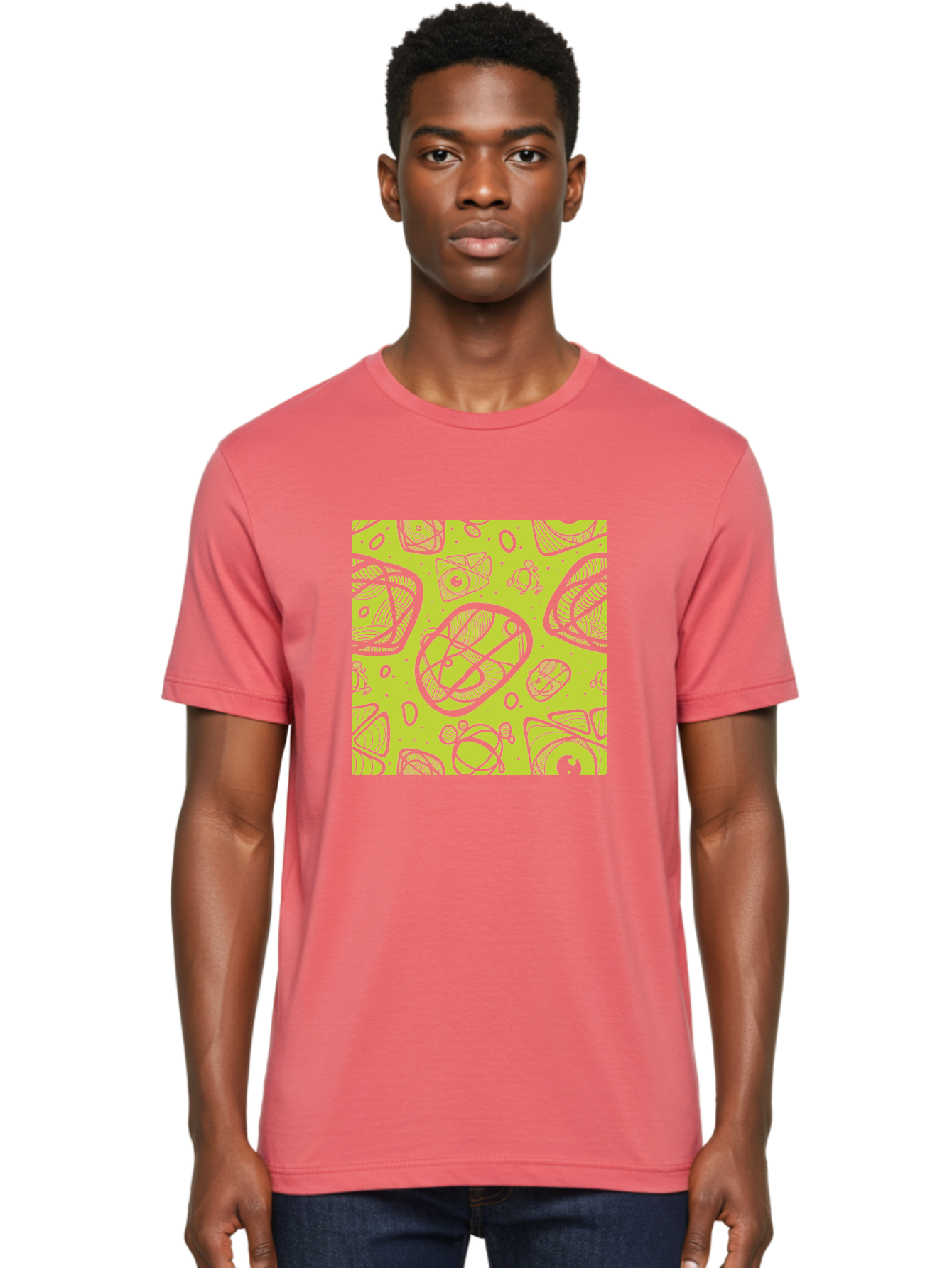 Ocean-Life Men'S Graphic Tee, 100% Cotton, Comfortable Casual Summer Wear, Machine Washable, Stylish Fish Illustrations, Ocean Creatures, Abstract Art, White Line Drawings, Playful Patterns, Whimsical Designs, Food-Inspired Artwork, Aac409 8