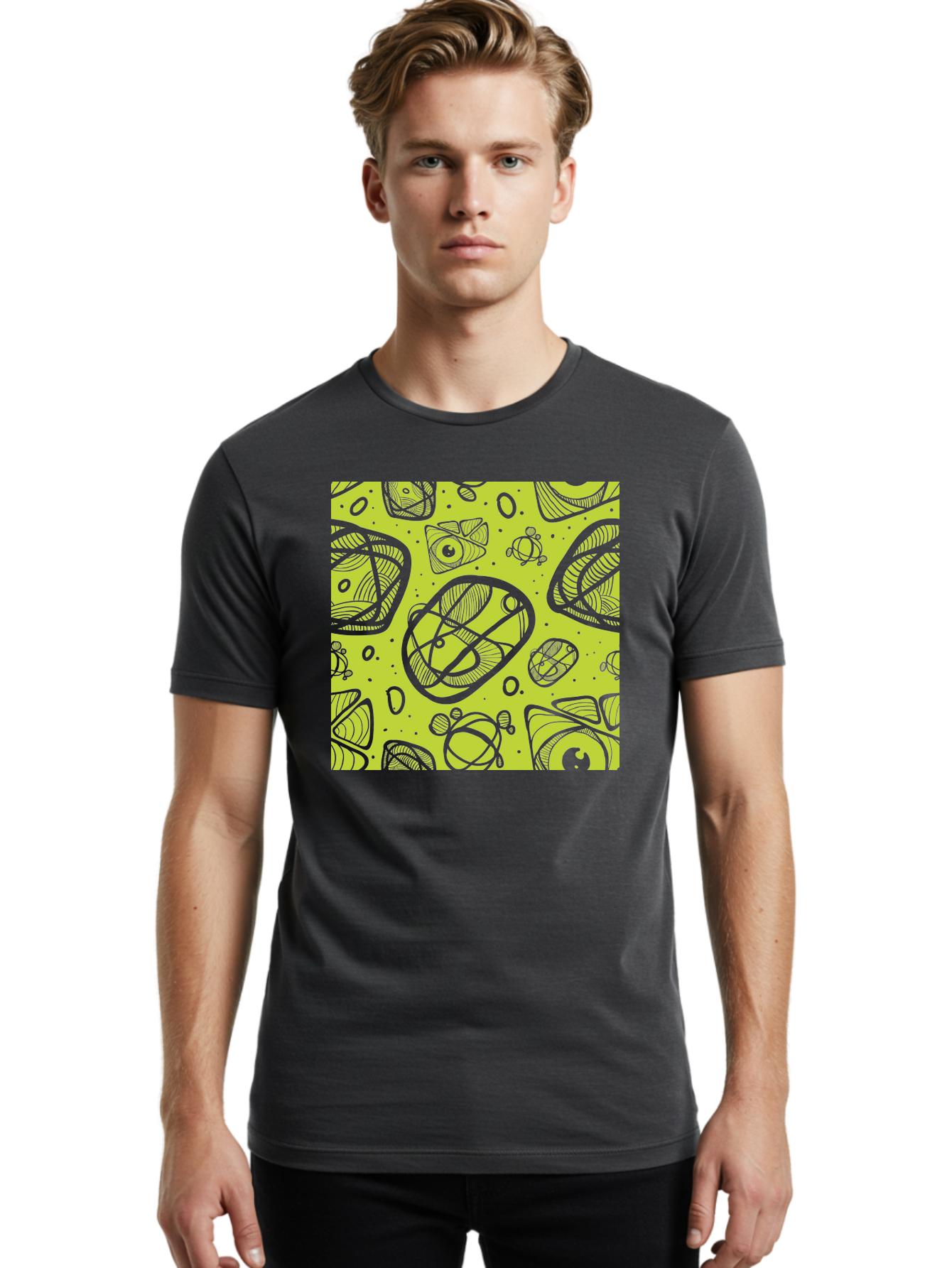 Ocean-Life Men'S Graphic Tee, 100% Cotton, Comfortable Casual Summer Wear, Machine Washable, Stylish Fish Illustrations, Ocean Creatures, Abstract Art, White Line Drawings, Playful Patterns, Whimsical Designs, Food-Inspired Artwork, Aac409 24