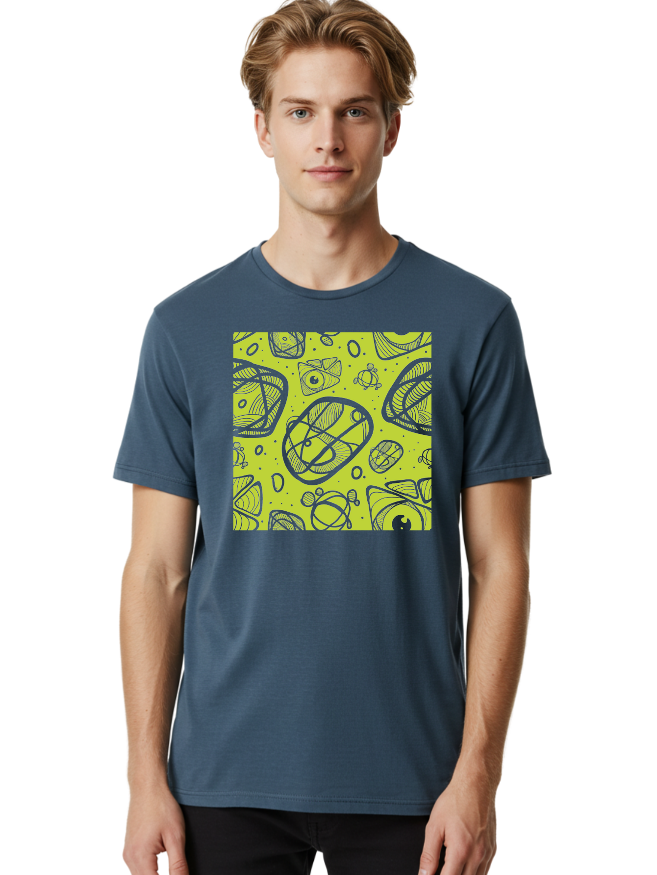 Ocean-Life Men'S Graphic Tee, 100% Cotton, Comfortable Casual Summer Wear, Machine Washable, Stylish Fish Illustrations, Ocean Creatures, Abstract Art, White Line Drawings, Playful Patterns, Whimsical Designs, Food-Inspired Artwork, Aac409 26
