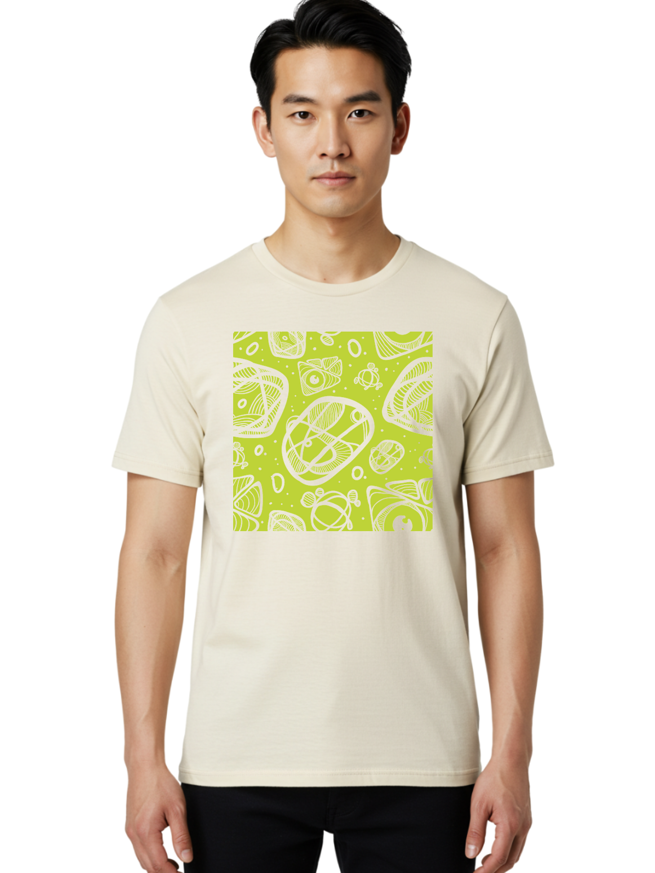Ocean-Life Men'S Graphic Tee, 100% Cotton, Comfortable Casual Summer Wear, Machine Washable, Stylish Fish Illustrations, Ocean Creatures, Abstract Art, White Line Drawings, Playful Patterns, Whimsical Designs, Food-Inspired Artwork, Aac409 20