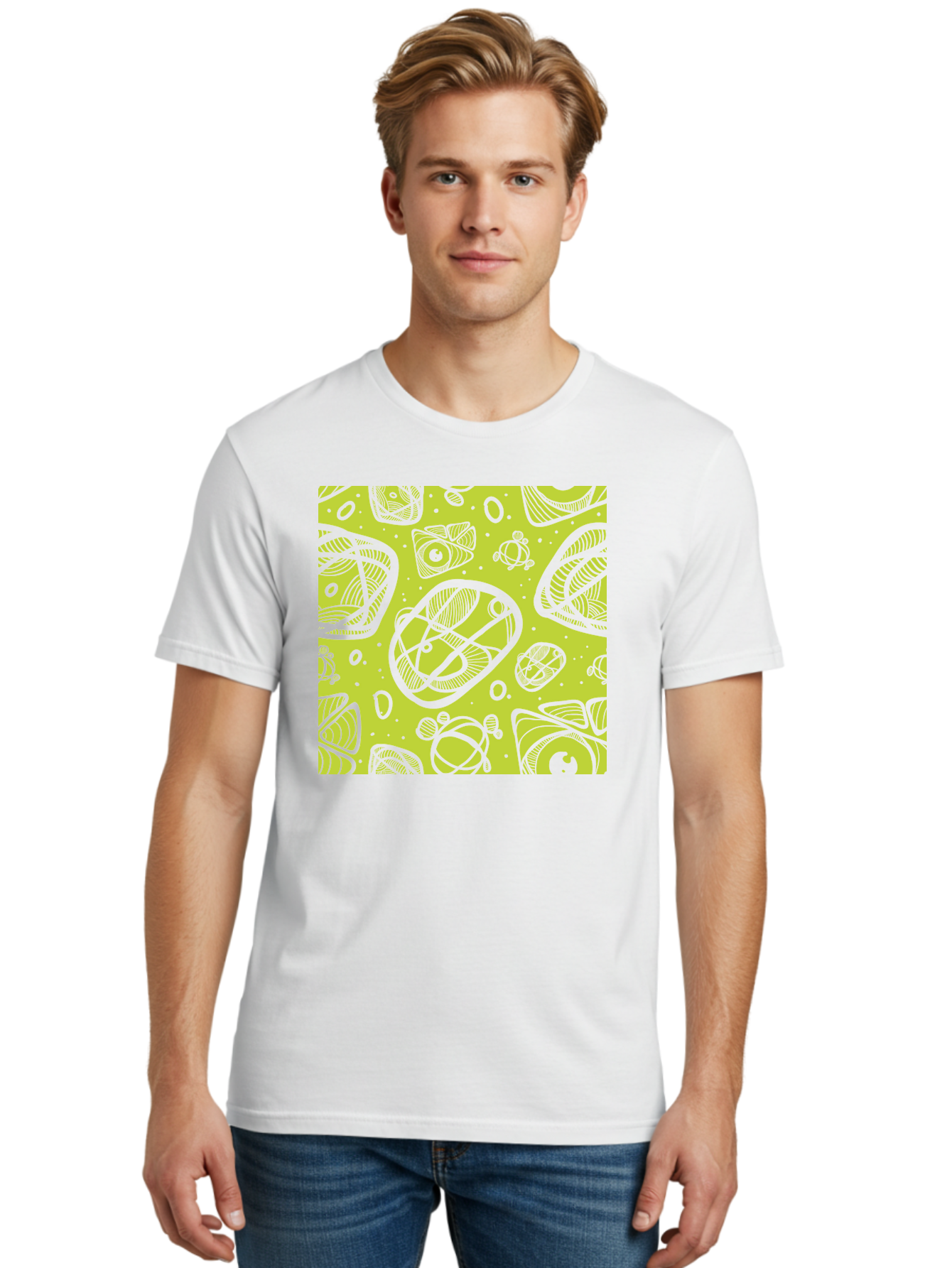Ocean-Life Men'S Graphic Tee, 100% Cotton, Comfortable Casual Summer Wear, Machine Washable, Stylish Fish Illustrations, Ocean Creatures, Abstract Art, White Line Drawings, Playful Patterns, Whimsical Designs, Food-Inspired Artwork, Aac409 6
